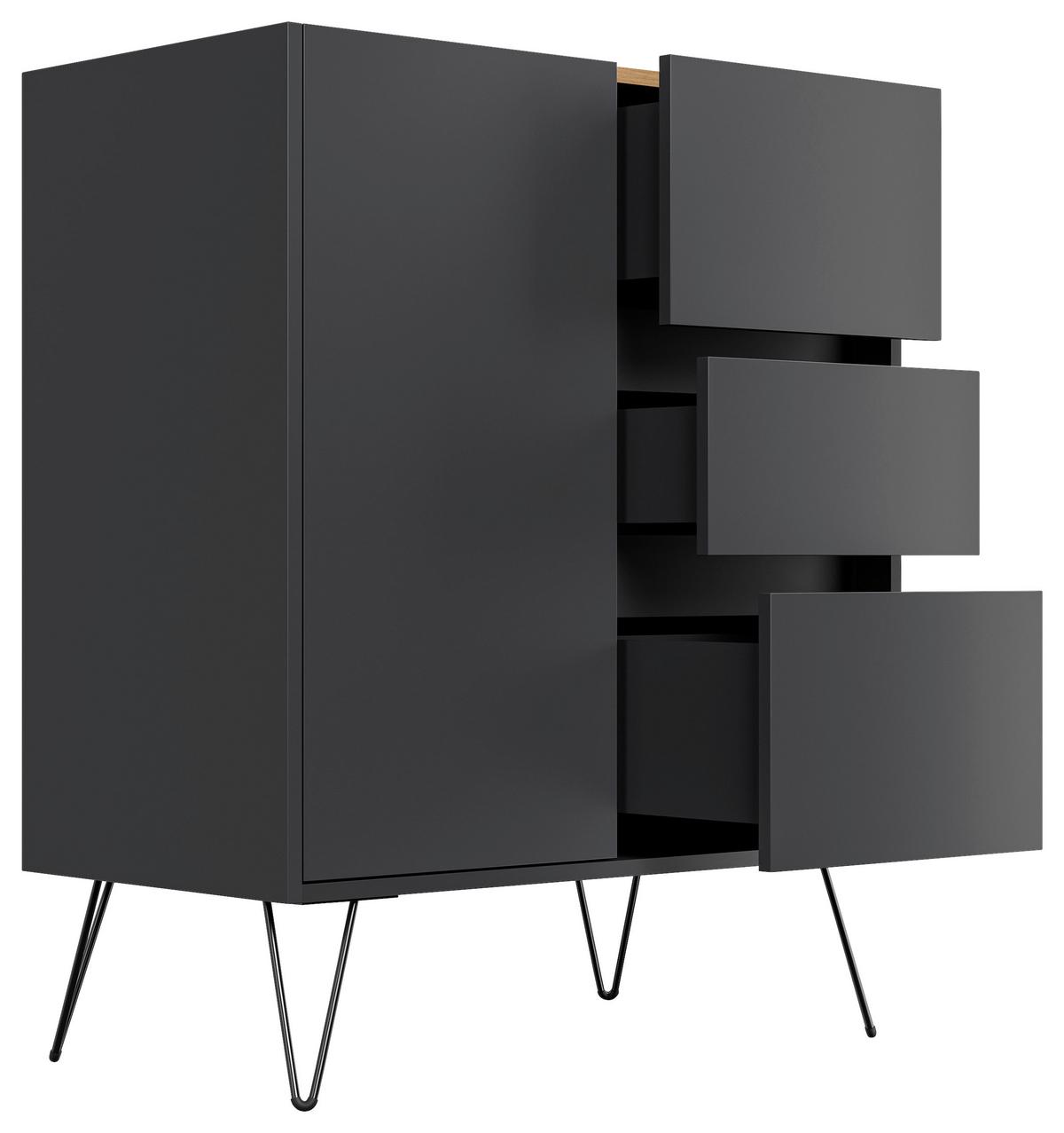 Sideboard Posseik Industrial Graphitfarben/Eichef. B: 76 cm - Eichefarben/Schwarz, Design, Holzwerkstoff (76/93,6/42cm) - P & B