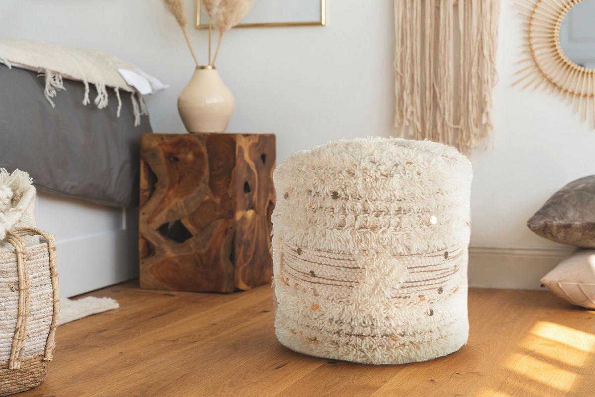 Pouf Bohist 425 Naturfarben D: 35 cm - Creme/Grün, Design, Textil (35/35cm) - Kayoom