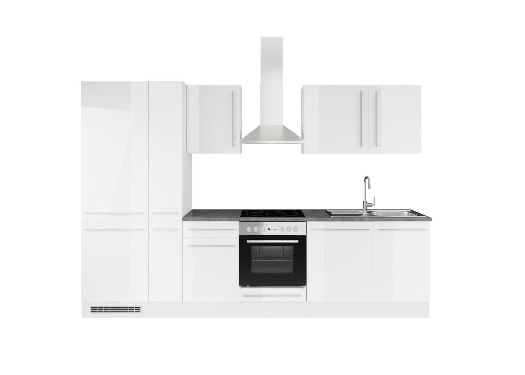 Küchenblock Jazz 8 310 Weiß B: 310 cm - Weiß Hochglanz/Dunkelgrau, LIFESTYLE, Holzwerkstoff (310cm) - P & B