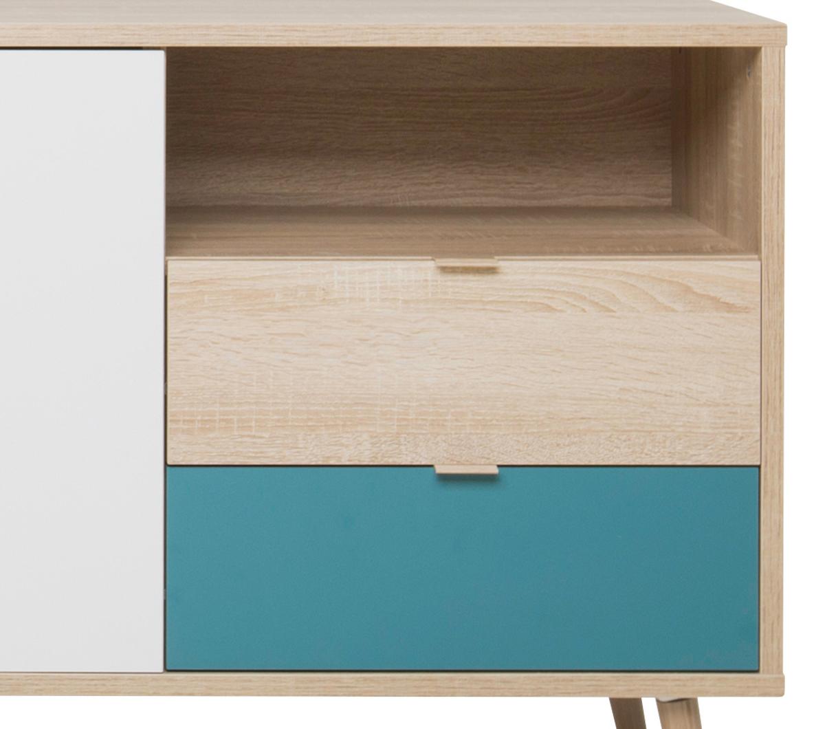 Sideboard Dekor 150 Cm Cuba 51 Trend Grau/weiß/petrol/eiche - Eichefarben/Petrol, Trend, Holzwerkstoff (150/68/40cm) - MID.YOU