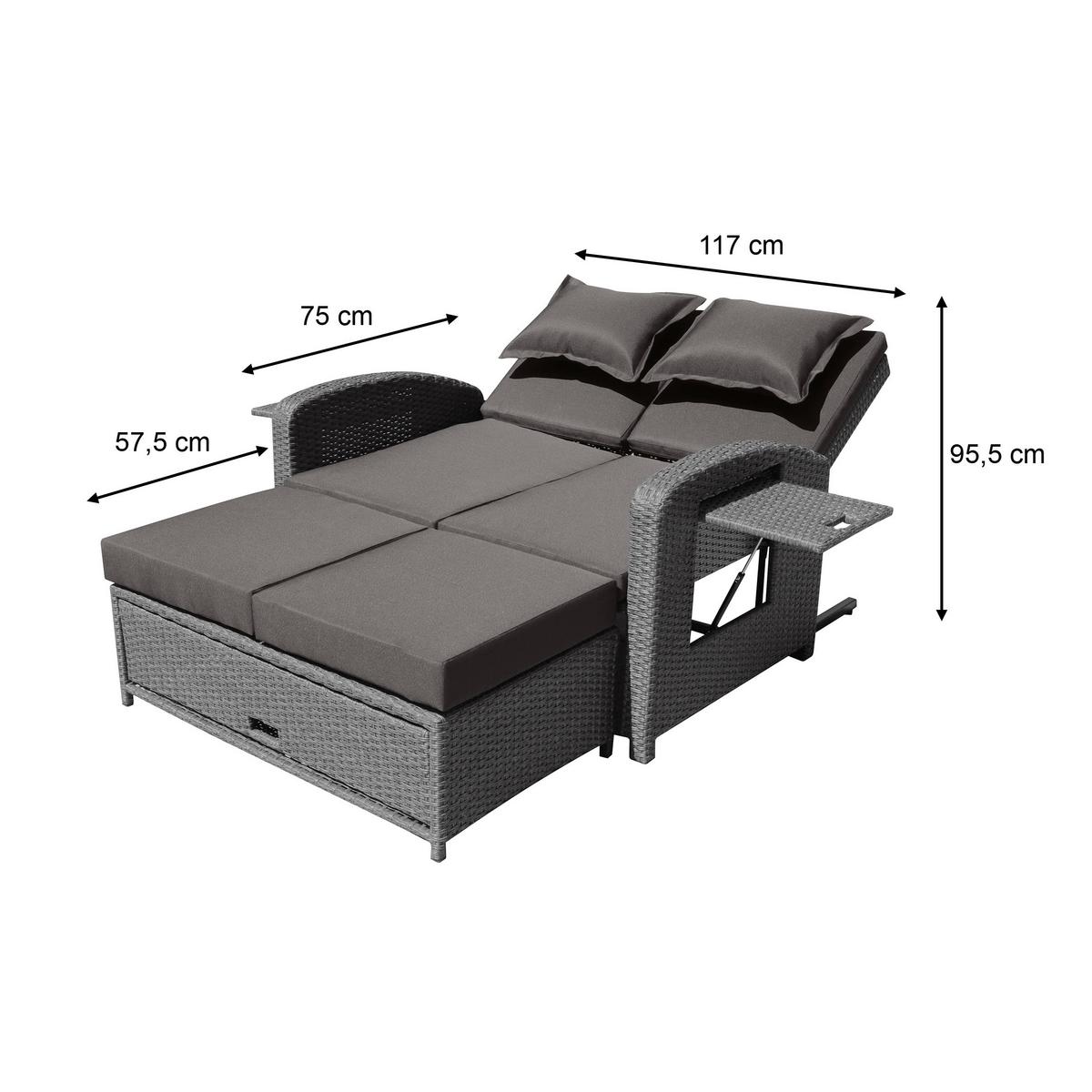 Loungesofa Bahia Rondo mit Kissen und Auflage - Braun/Grau, MODERN, Kunststoff/Textil (117/95/74cm) - Greemotion