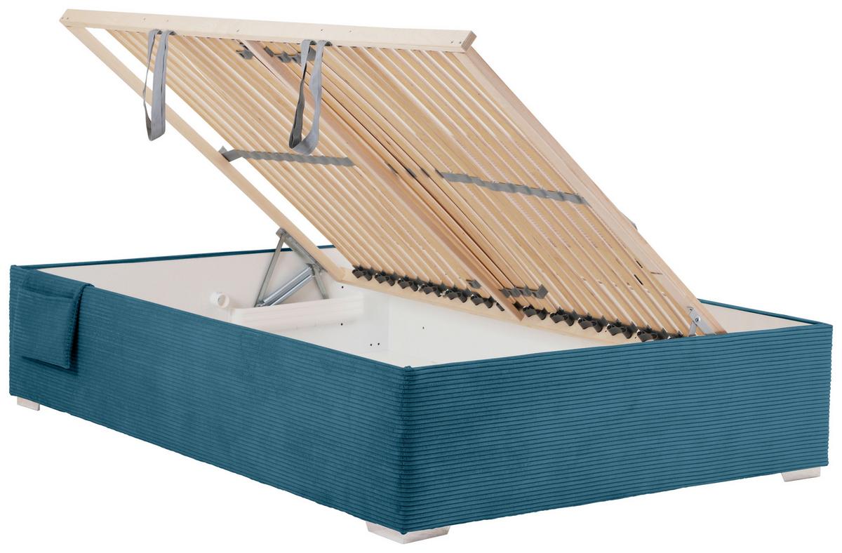 Posteľ Remi s bočnicami 140x200, poťah pastelový modrý - prírodná farba/pastelová modrá, Konventionell, drevo/textil (140/200cm)