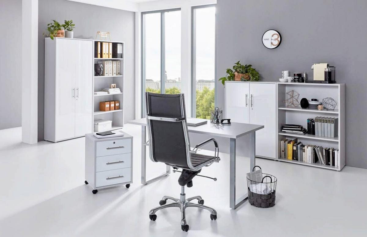 Büro Office Edition Grau/weiß Hochglanz - Weiß Hochglanz/Grau, MODERN, Holzwerkstoff/Metall - MID.YOU