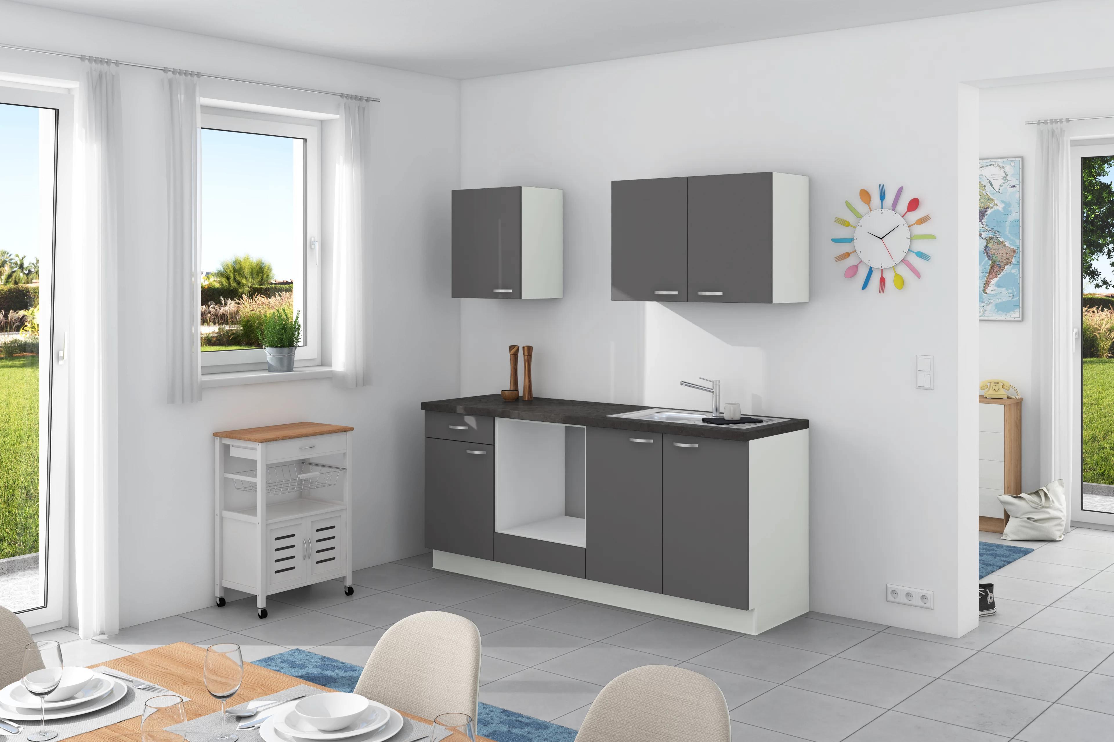 Küchenzeile Win Ohne Geräte Ohne Geräte B: 200 Cm - Anthrazit/Weiß, Design, Holzwerkstoff (200cm) - Express
