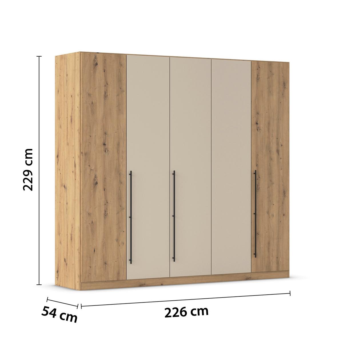 Kleiderschrank Safari B: 226 cm - Champagner/Eiche Artisan, KONVENTIONELL, Holzwerkstoff (226/229/54cm)