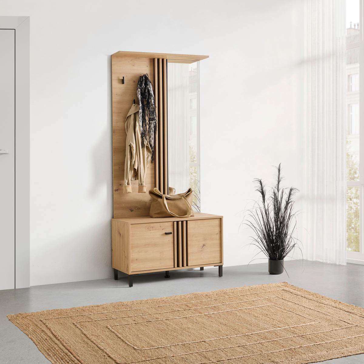 Predsieňový nábytok LAVAL - čierna/dub artisan, Modern, kompozitné drevo/sklo (87/190/40cm) - Mömax