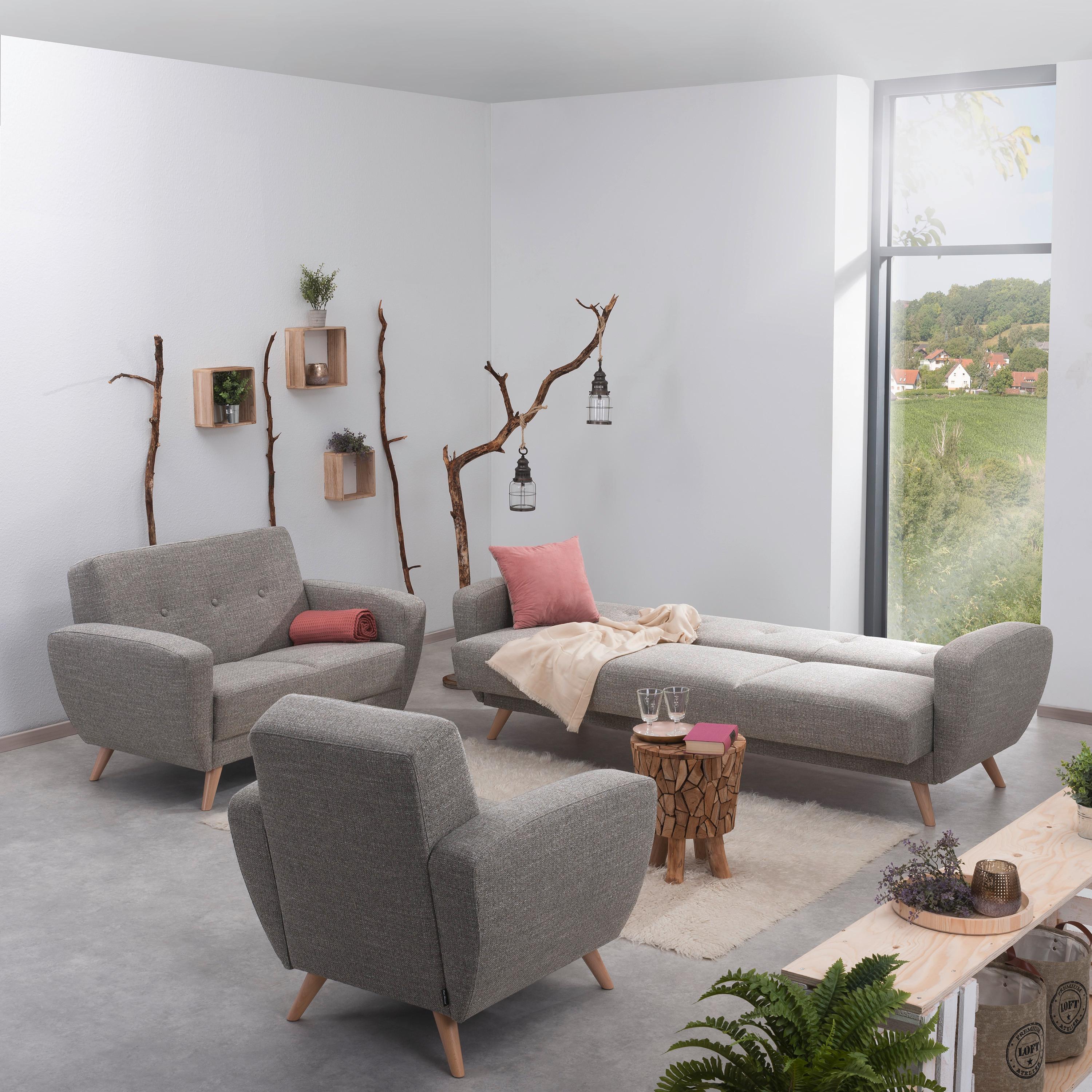 3-sitzer-sofa + Schlaffunktion Jerry Rücken Echt, Grau - Naturfarben/Grau, Design, Textil (230/85/82cm) - Max Winzer