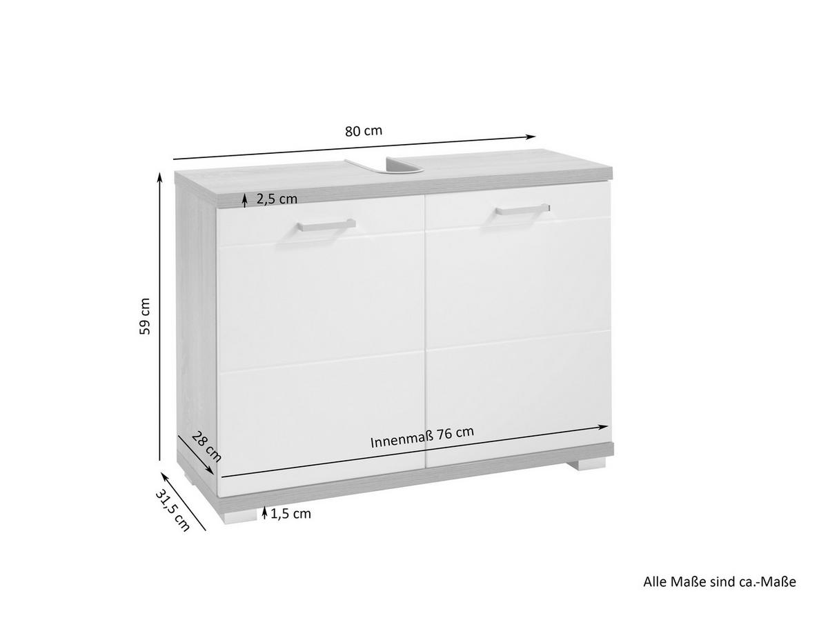 Waschbeckenunterschrank Nebraska B: 80cm Anthrazit - Chromfarben/Weiß Hochglanz, MODERN, Holzwerkstoff (80/59/31,5cm) - MID.YOU