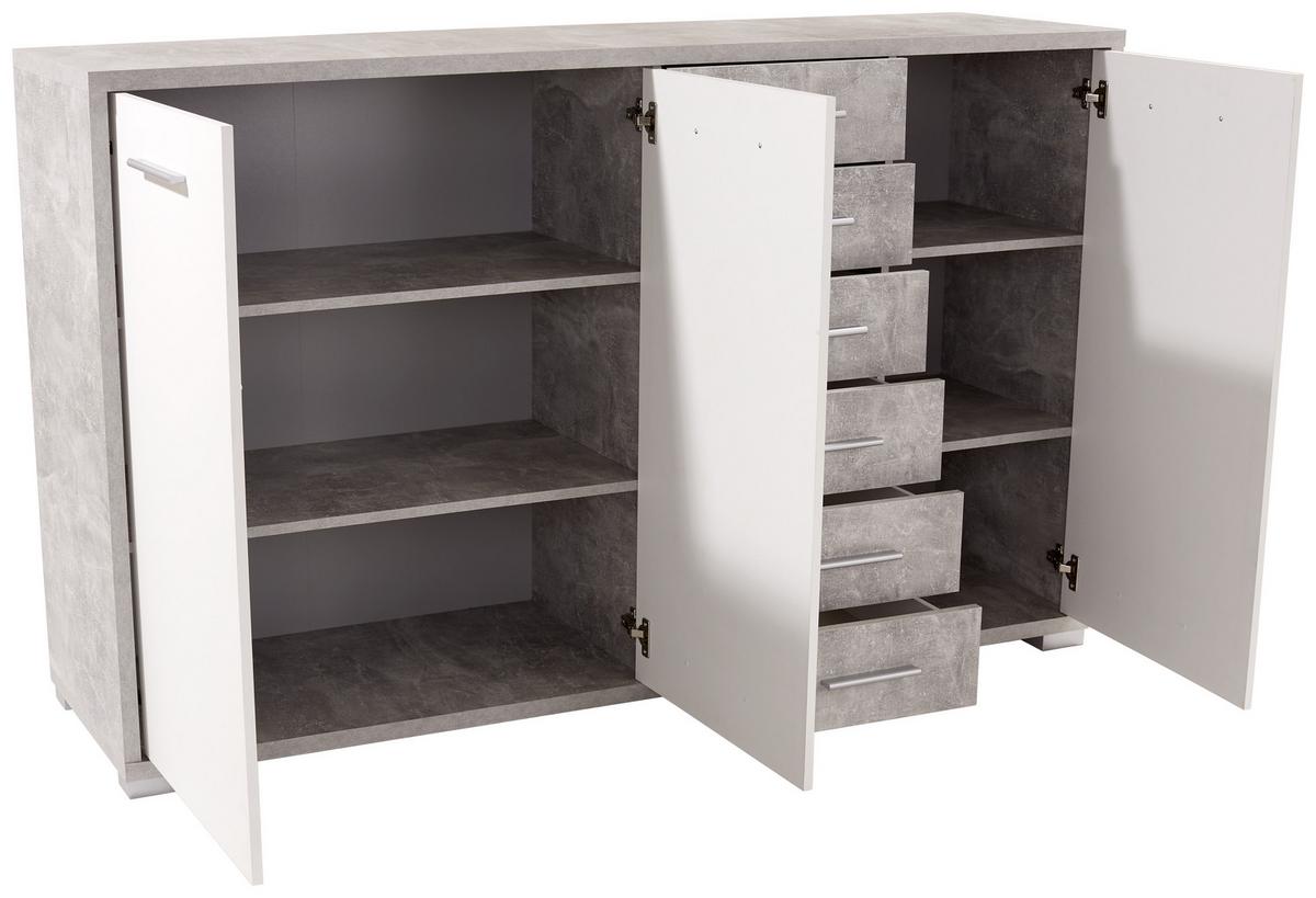 Kommode B 190 Cm Q-big New, Beton Optik/weiß - Weiß/Grau, MODERN, Holz (190/105/44cm)