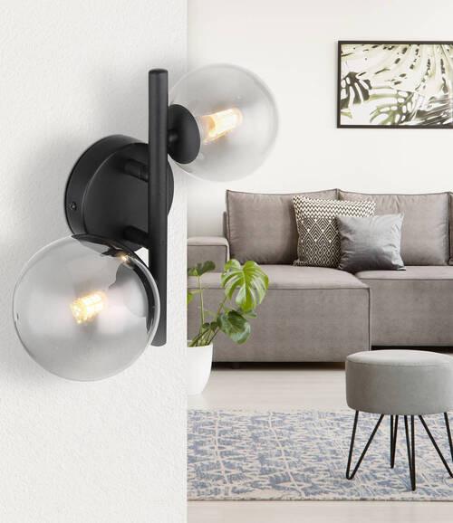 Led Falilámpa 56133-2w - fekete, Design, Üveg/fém (24/25/12,5cm) - Globo