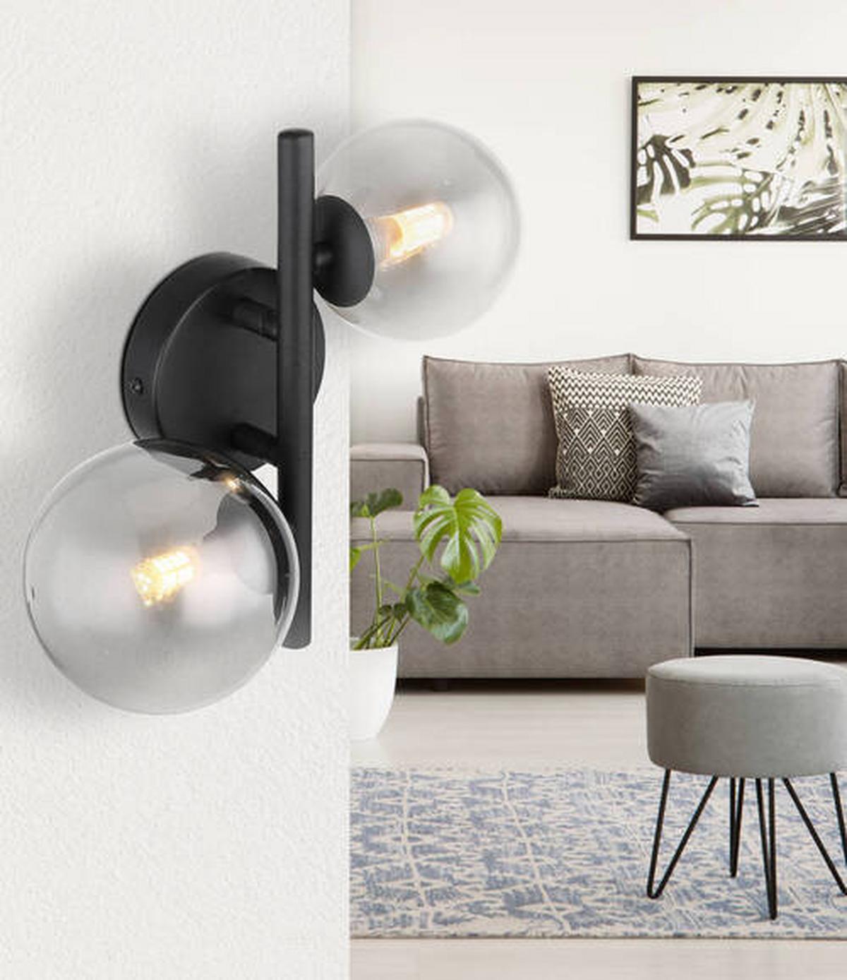 Led Falilámpa 56133-2w - fekete, Design, Üveg/fém (24/25/12,5cm) - Globo
