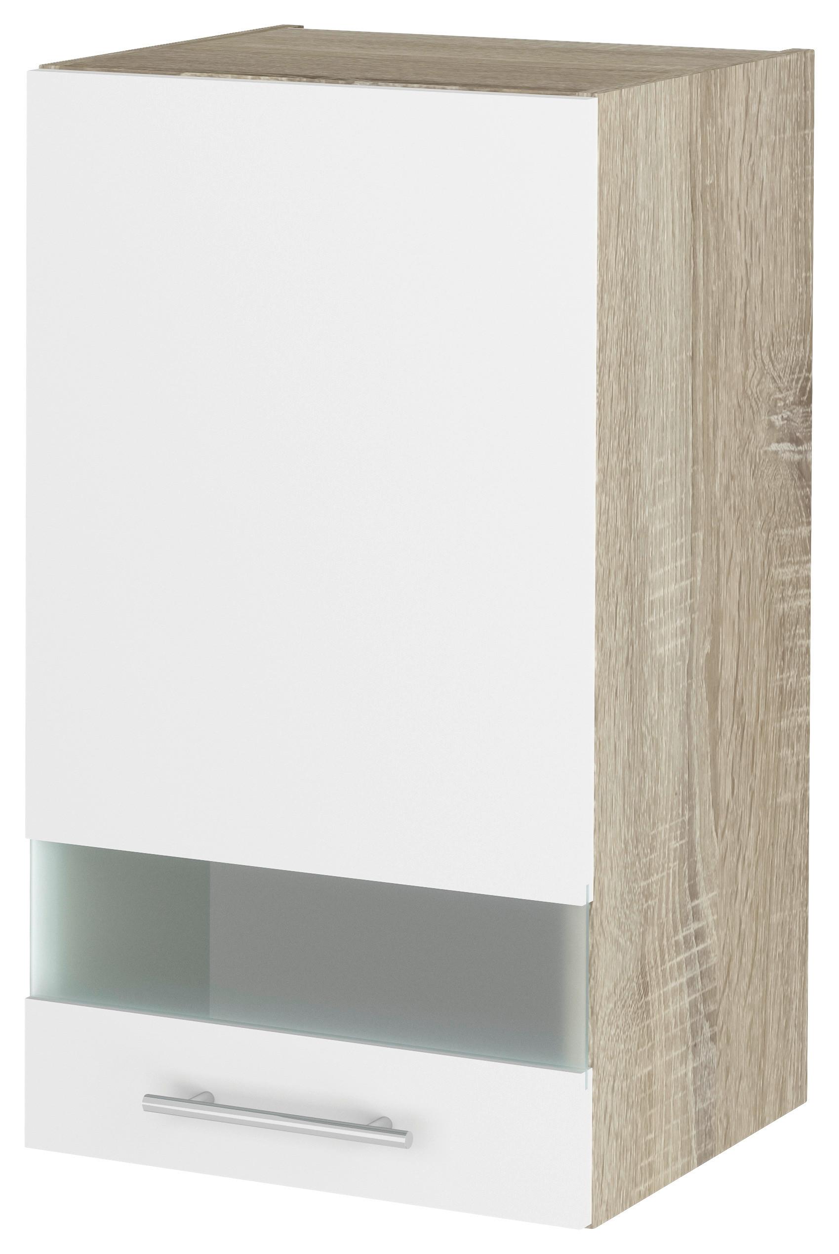 Felsőszekrény Corina - Sonoma tölgy/fehér, Modern, műanyag/Üveg (40/72,4/34,6cm)