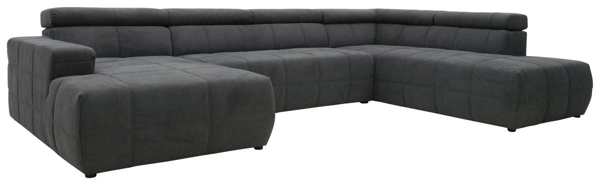 Wohnlandschaft Brandon Kopfteilverstellung Dunkelgrau - Dunkelgrau/Schwarz, Design, Textil (175/359/228cm) - MID.YOU