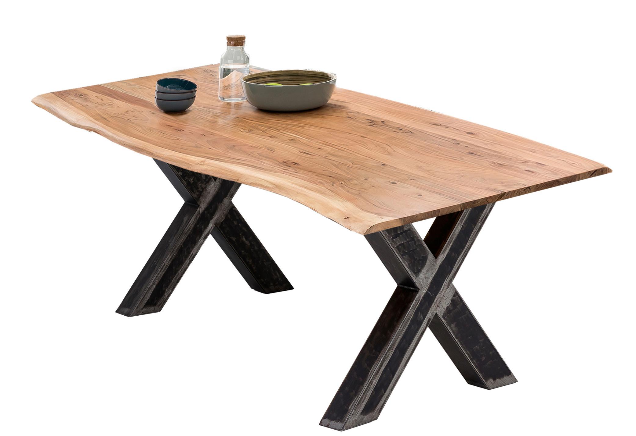 ESSTISCH Schwarz/Naturfarben L: 200cm - Schwarz/Naturfarben, MODERN, Holz/Metall (200/100/77cm) - MID.YOU