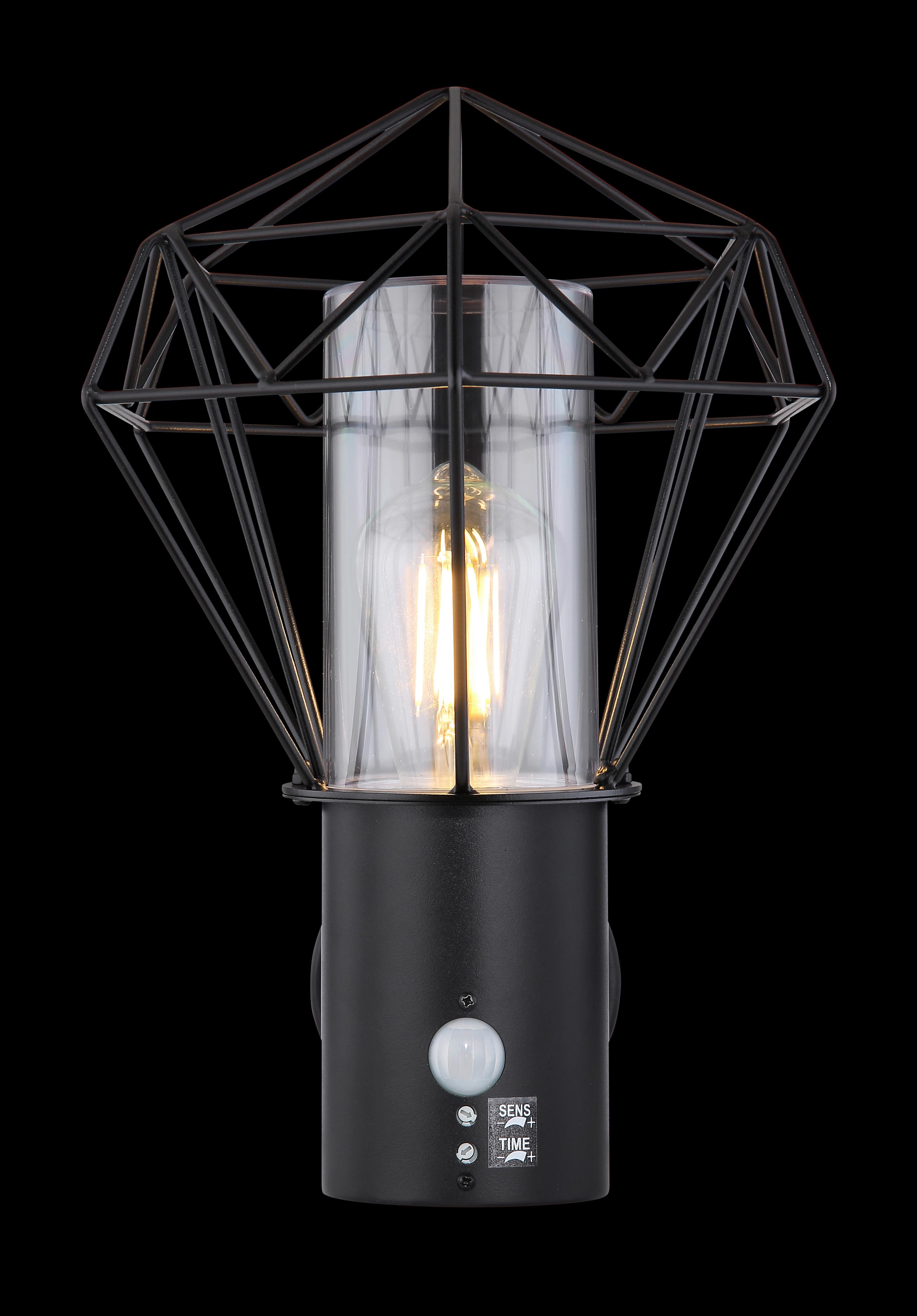 Außenleuchte + Bewegungsmelder Horace 15 Watt Edelstahl - Klar/Schwarz, Basics, Kunststoff/Metall (22,5/27,5/34cm) - Globo