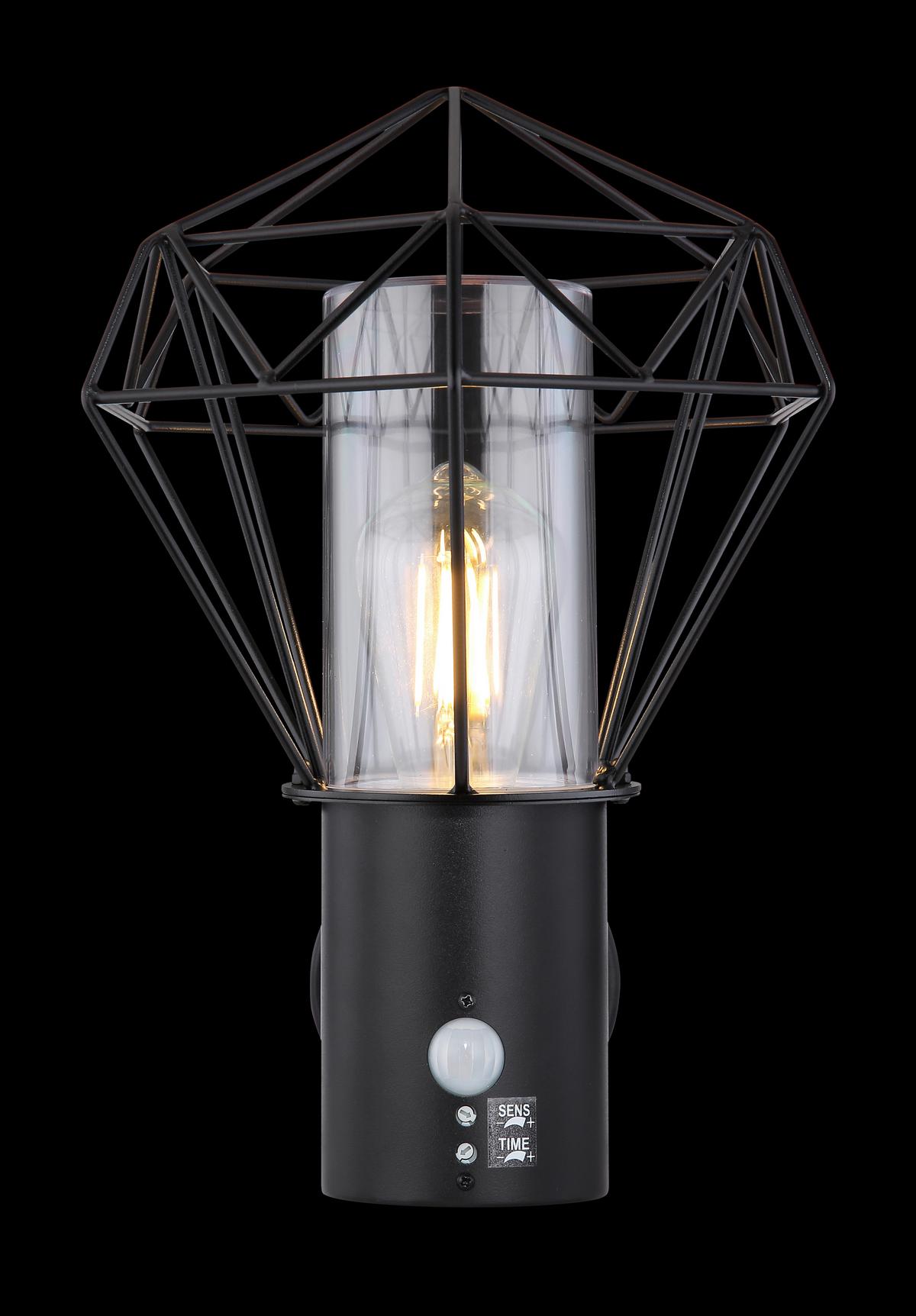 Außenleuchte + Bewegungsmelder Horace 15 Watt Edelstahl - Klar/Schwarz, Basics, Kunststoff/Metall (22,5/27,5/34cm) - Globo