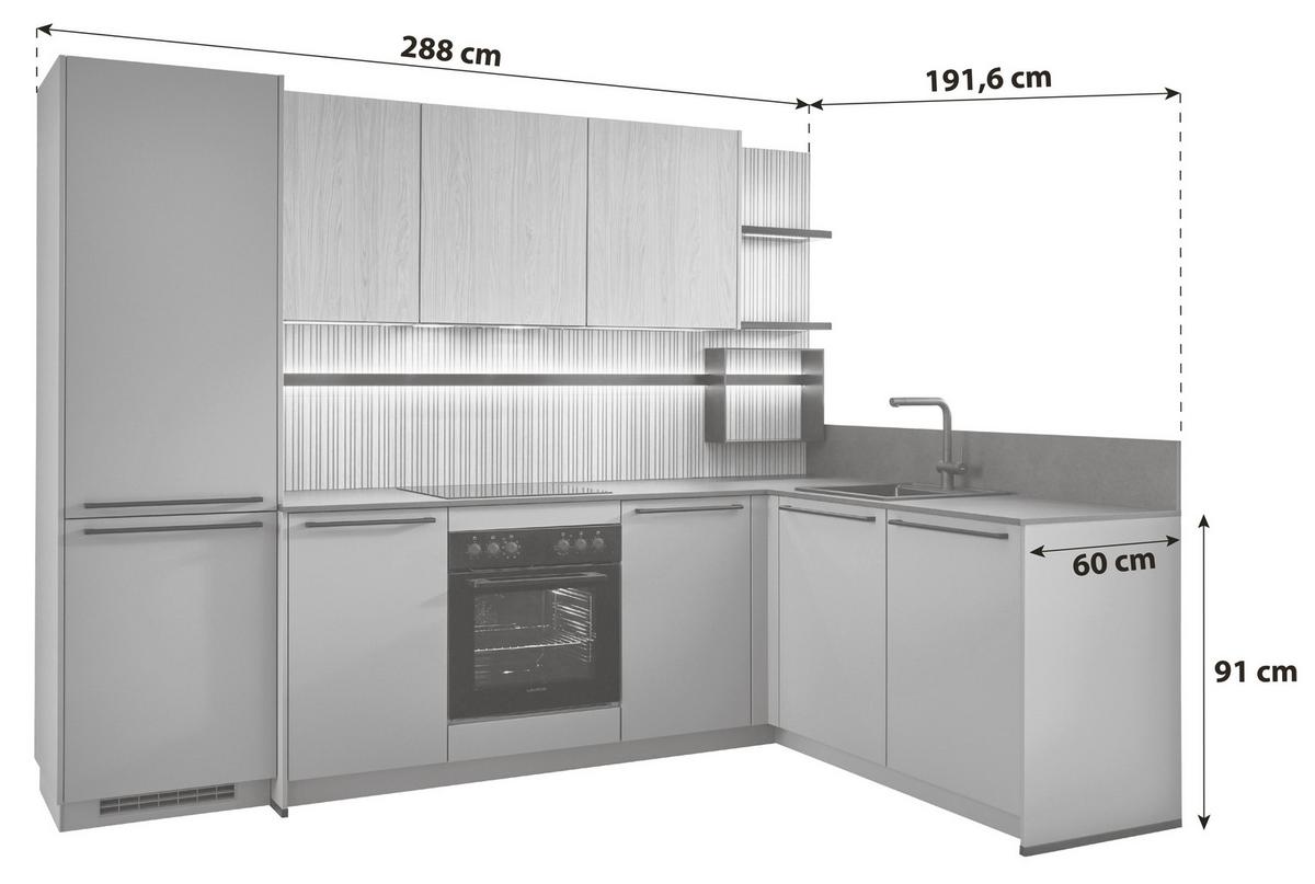 Eckküche Sidney/Singapur - Eichefarben/Schwarz, Design, Holzwerkstoff (288/191,6cm) - Vertico