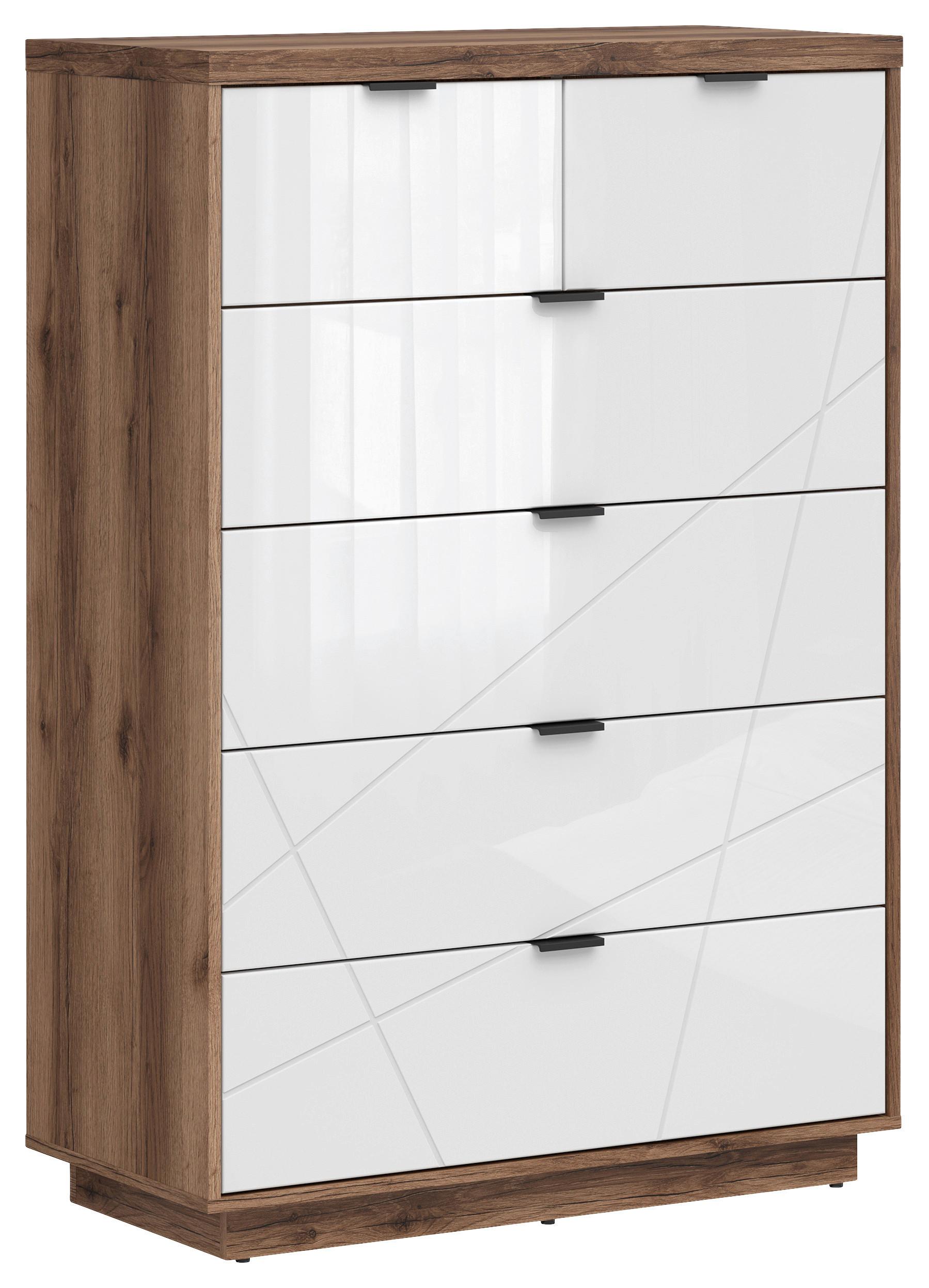 Kommode Forn Chest Of Drawers - Eichefarben/Weiß Hochglanz, Design, Holzwerkstoff (90/130,5/42,5cm)