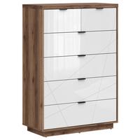 Kommode Forn Chest Of Drawers - Eichefarben/Weiß Hochglanz, Design, Holzwerkstoff (90/130,5/42,5cm)