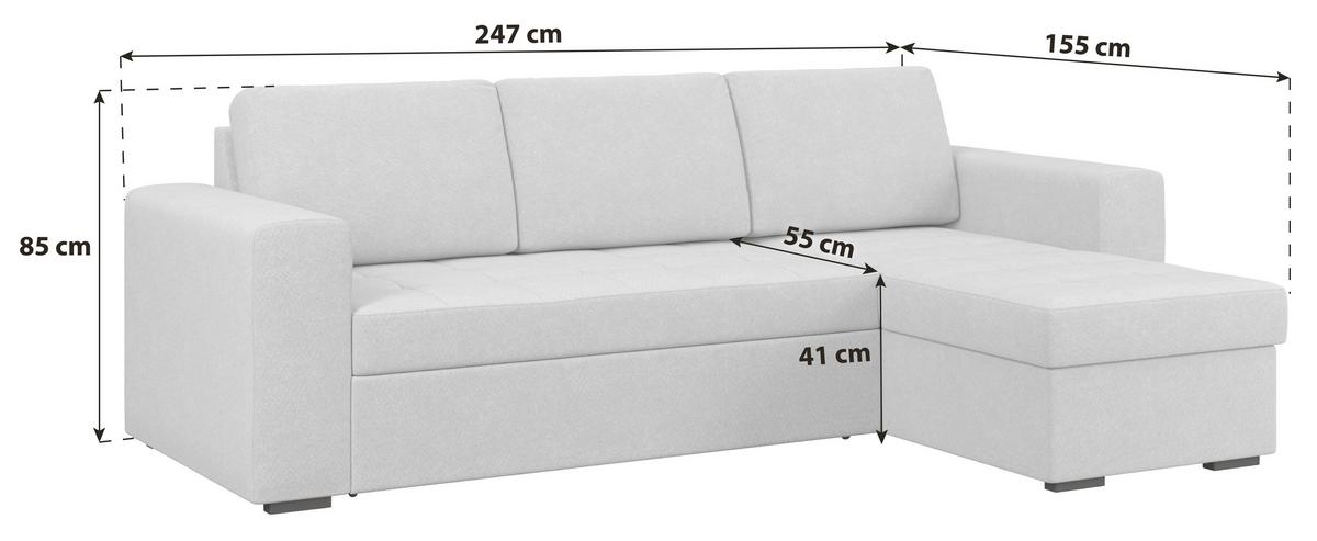 Ecksofa mit Schlaffunktion Jan Anthrazit 247x155 cm - Anthrazit, Trend, Textil (247/155cm)
