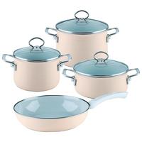 Kochtopfset Avorio 7-Tlg. Emaill Inkl. Pfanne - Beige, Basics, Glas/Metall (48,5/28,5/24cm) - Riess