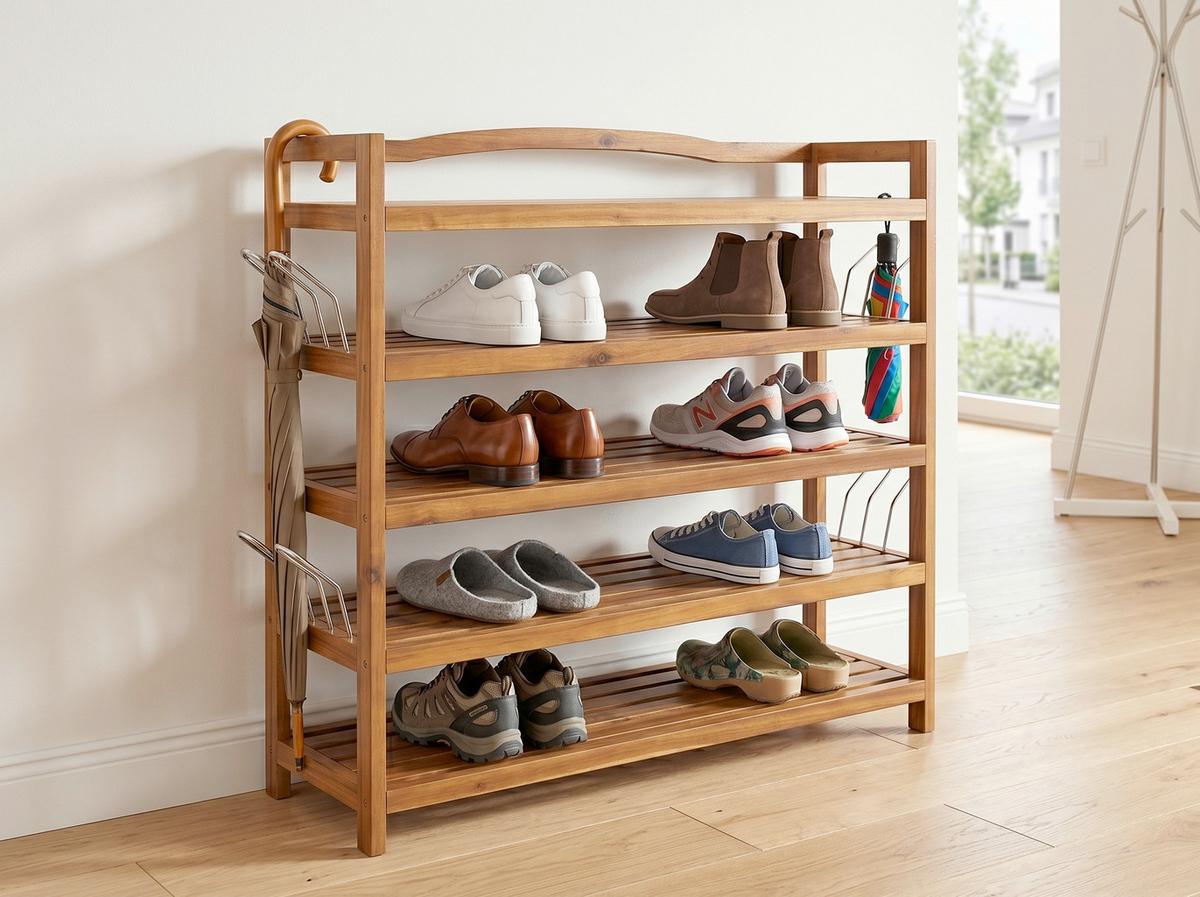 Schuhregal aus Akazie 5-Etagen LxBxH: 26x82x94 cm - Akaziefarben, Basics, Holz (26/82/94cm) - Prestige Home
