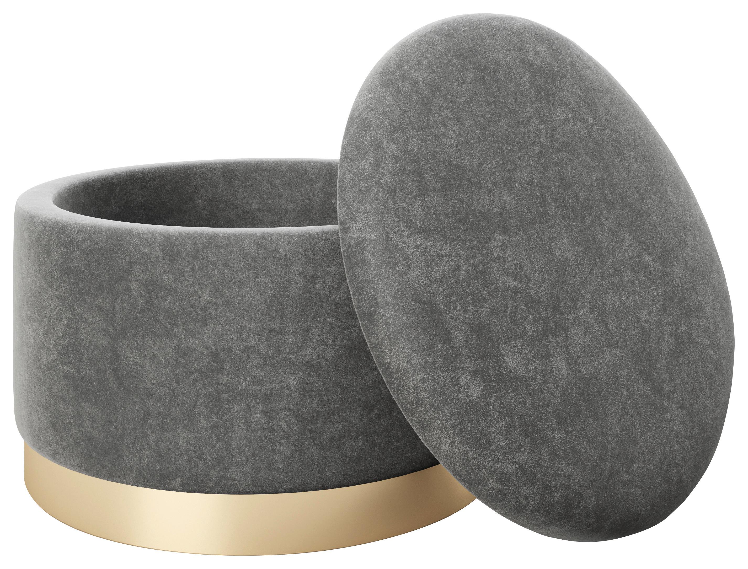 Pouf Sue Samt Anthrazit/ Goldfarben DxH 55x35 cm - Anthrazit/Goldfarben, LIFESTYLE, Textil (55/35/55cm) - Playboy