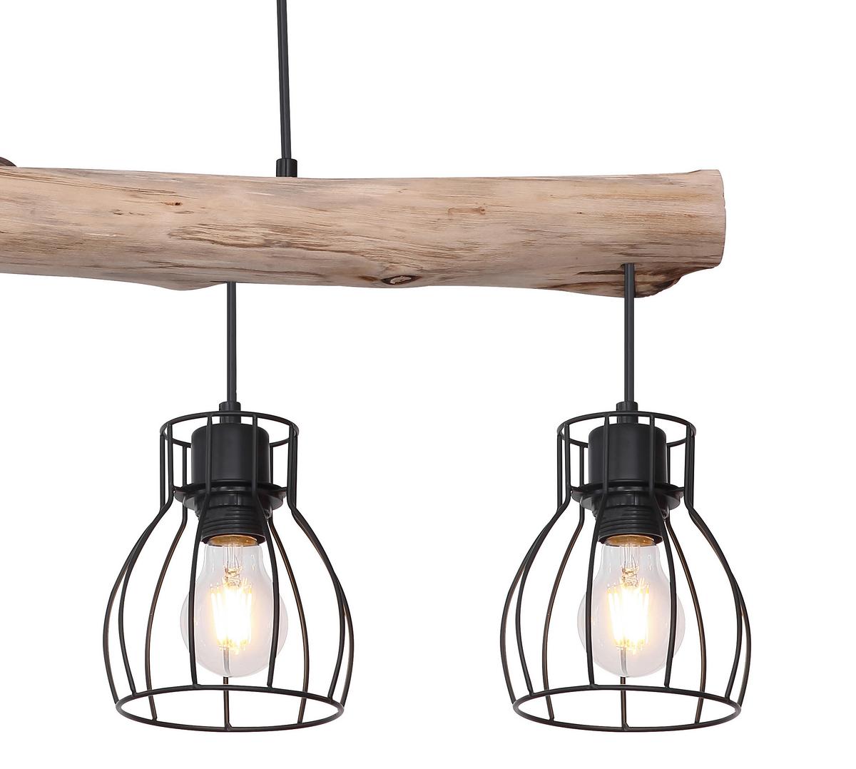 Hängeleuchte Mina H: 140 Cm 4-Flammig - Schwarz/Naturfarben, Basics, Holz/Metall (82,5/13,6/140cm) - Globo