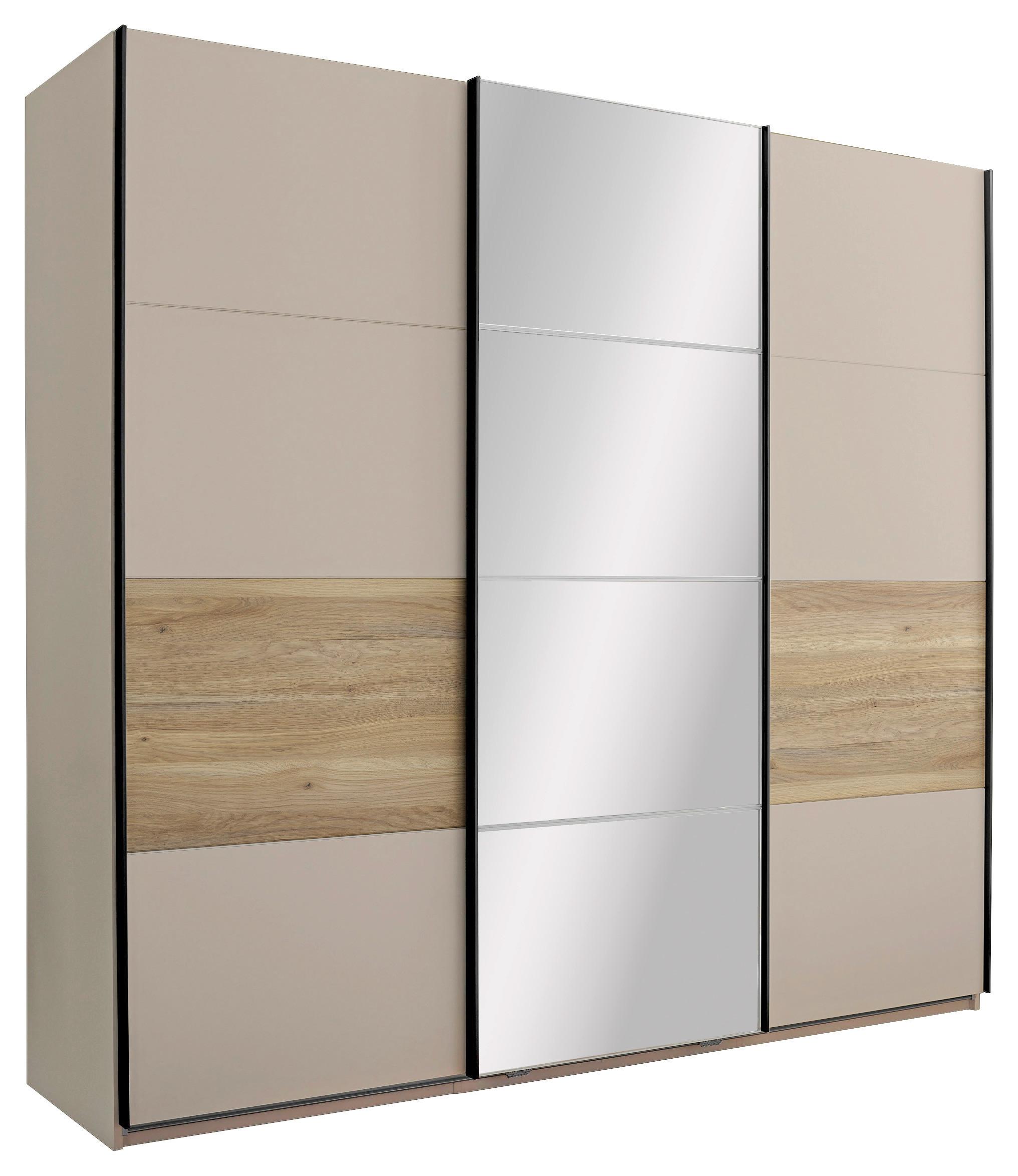Schwebetürenschrank mit Spiegel 215cm Tessona Kaschmir - Kaschmir/Eichefarben, Trend, Glas/Holzwerkstoff (215/204/63cm)