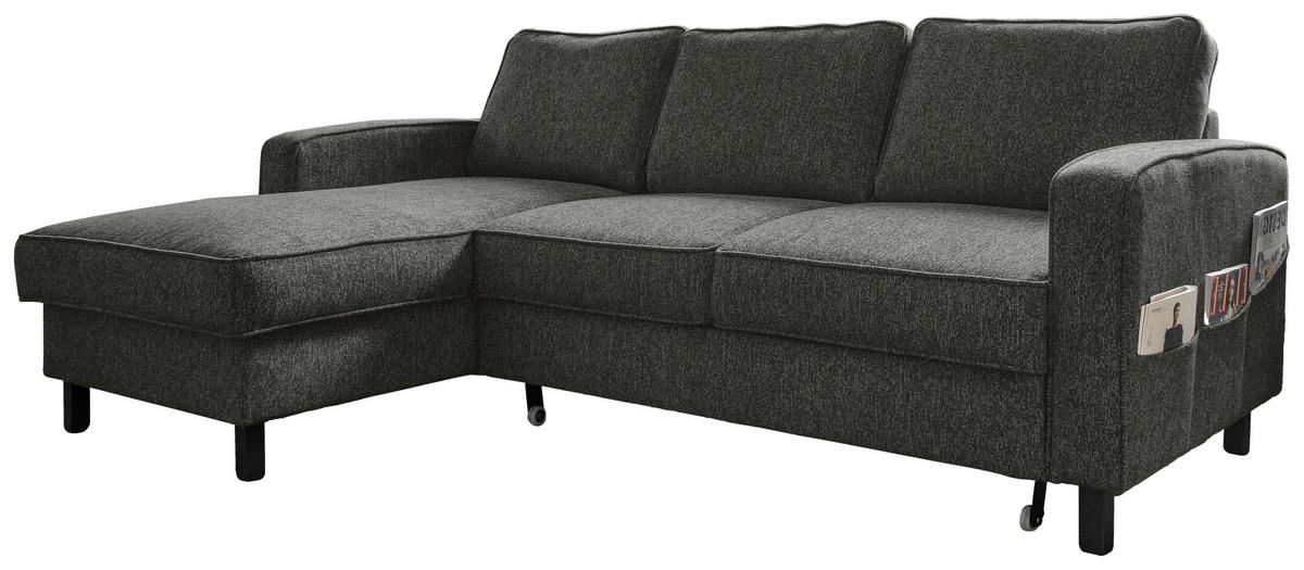 Sedačka MELANIE S, ľavá, tmavosivá, úl.priestor a lôžko - čierna/tmavosivá, drevo/textil (148/228cm) - MID.YOU