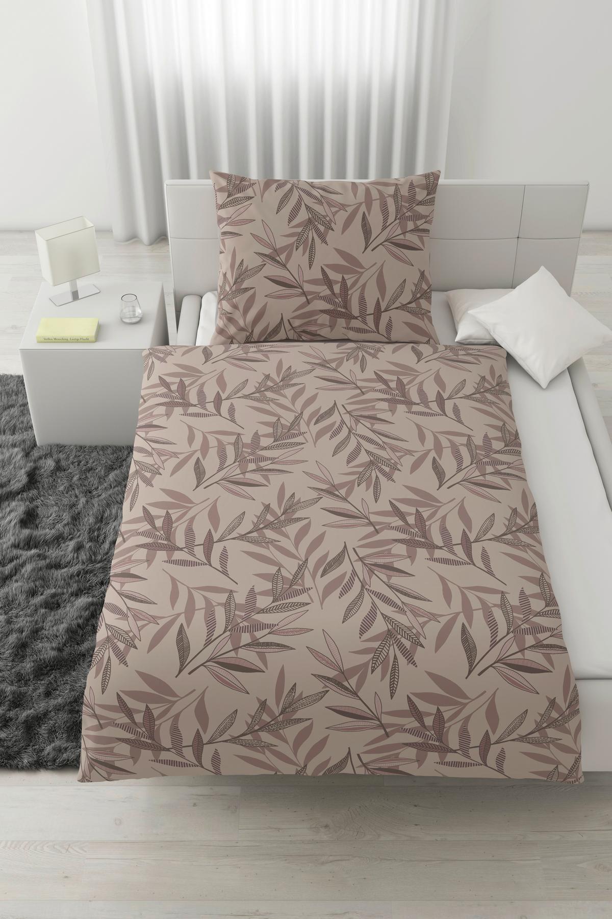 POSTEĽNÁ BIELIZEŇ STITCHED LEAVES - hnedofialová/béžová, textil (140/200cm) - Modern Living