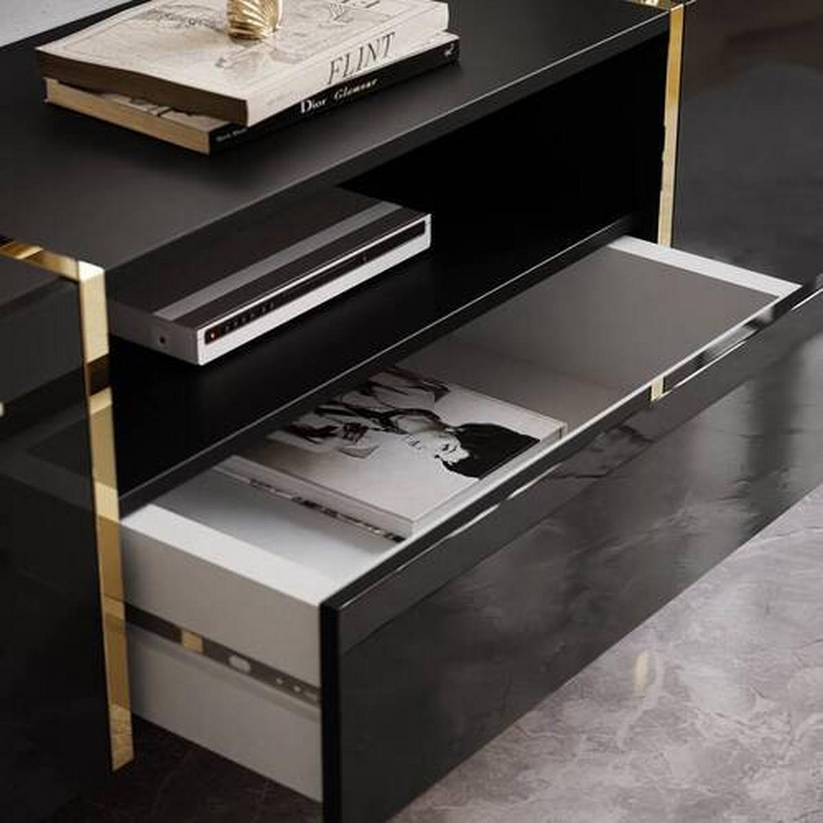 Lowboard Onyx - Schwarz Hochglanz/Schwarz, Design, Holzwerkstoff (158/46/41,3cm) - MID.YOU