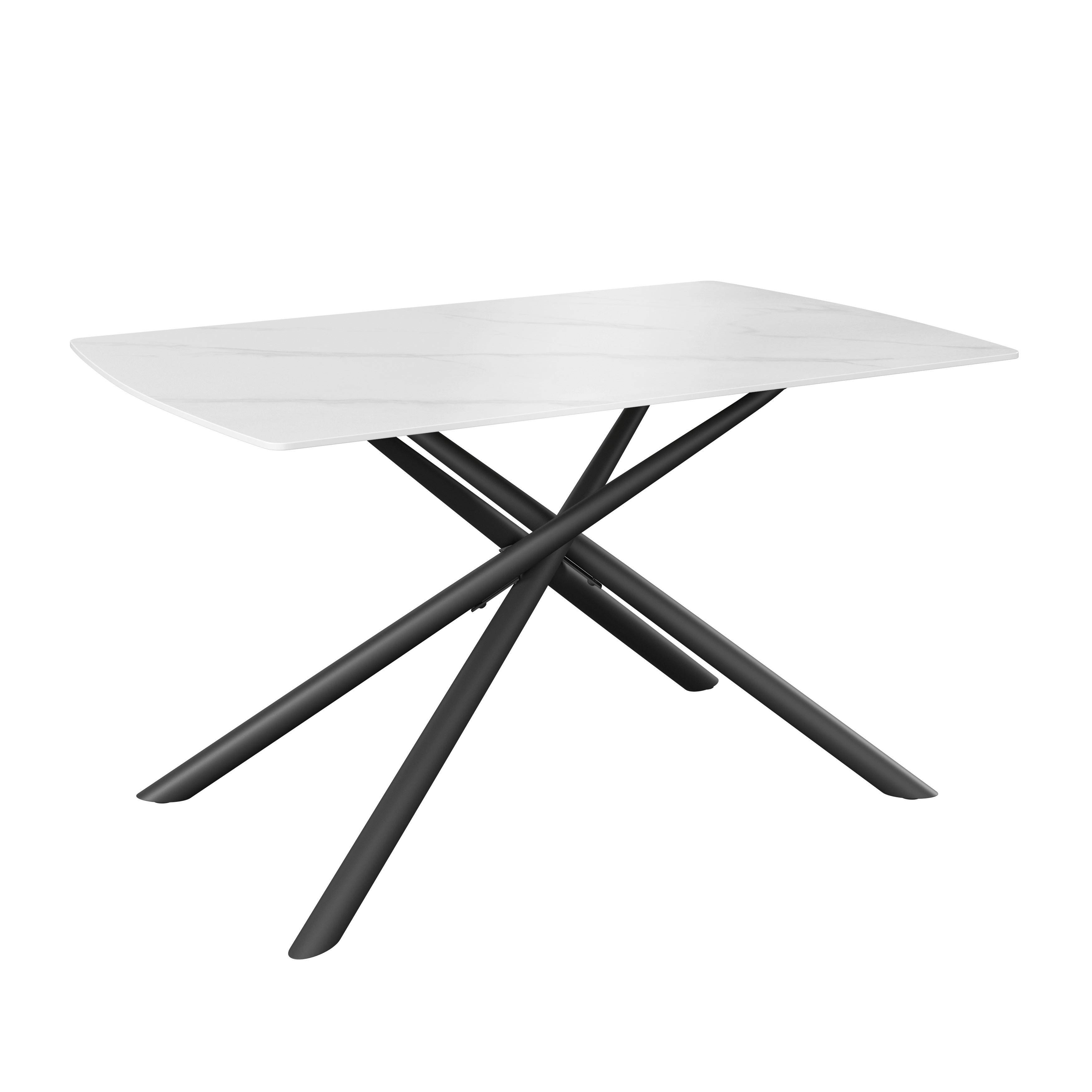 Esstisch Mailand 140x75 cm Weiß - Schwarz/Weiß, MODERN, Keramik/Metall (140/75/90cm)