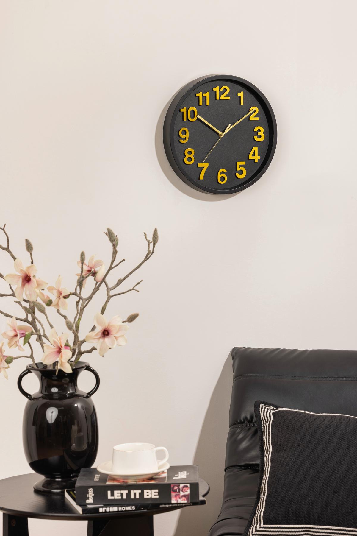 Wanduhr Stella - Goldfarben/Schwarz, KONVENTIONELL, Kunststoff (30/4cm) - Luca Bessoni