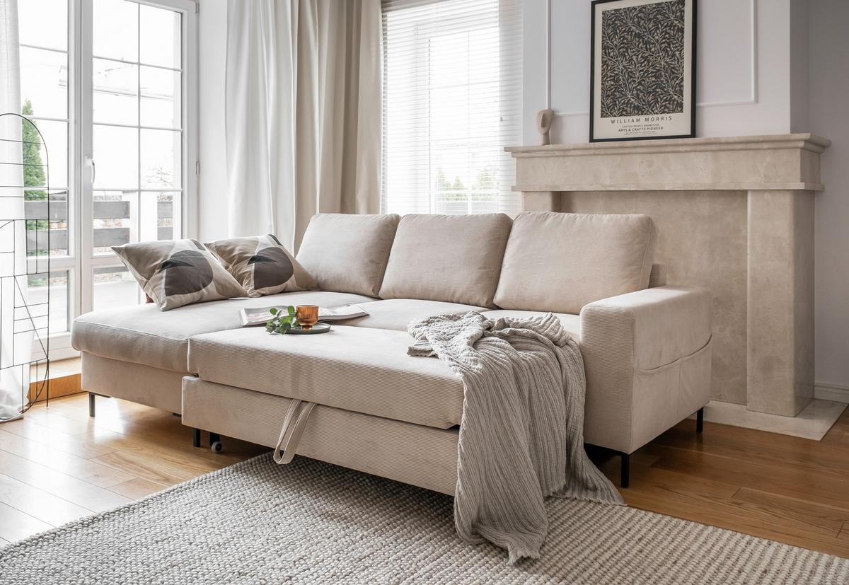 Ecksofa Lofty Lilly Beige S: 148x236cm - Beige/Schwarz, Design, Textil (148/236cm) - MID.YOU