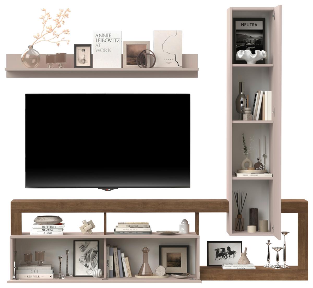 Wohnwand Hamburg Eiche Dekor/kaschmir B: 219cm - Kaschmir/Eichefarben, MODERN, Holzwerkstoff (219/200/35cm)