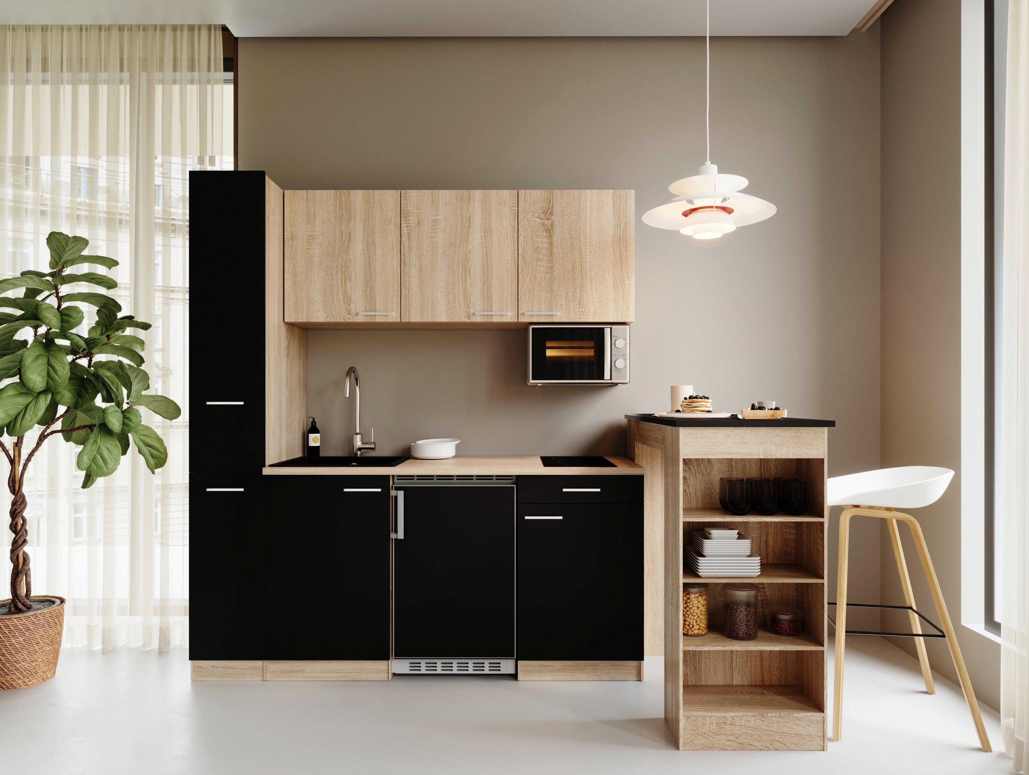 Küchenblock Ingrid Schwarz/Eichefarben B: 180cm - Eichefarben/Schwarz, Design, Holzwerkstoff (180cm) - Respekta