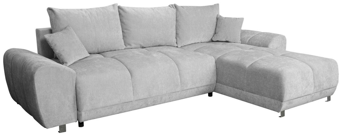 ECKSCHLAFSOFA Ramon, Hellgrau S: 296x182 cm - Chromfarben/Beige, Trend, Textil (296/182cm)