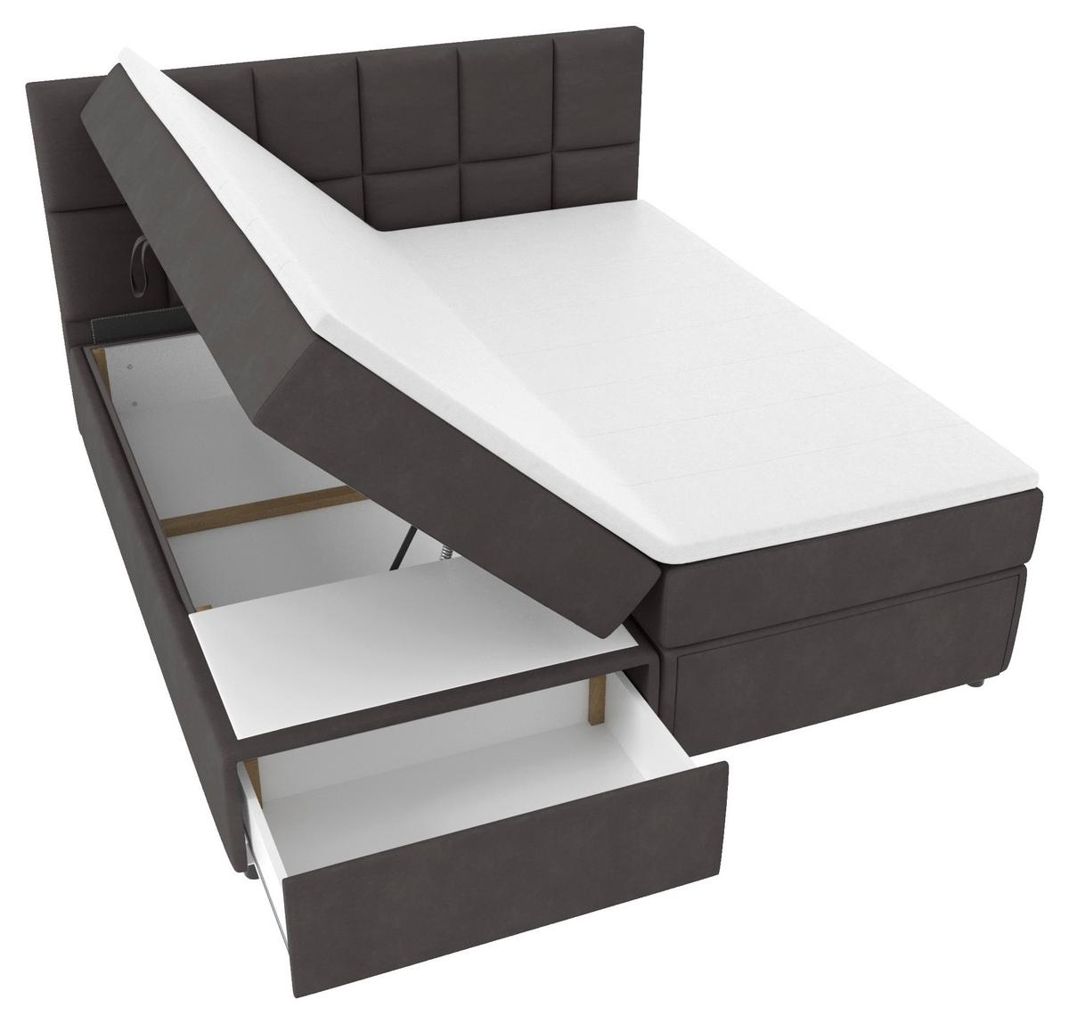 Boxspringbett Garda mit Topper 160x200 - Dunkelgrau/Schwarz, KONVENTIONELL, Holzwerkstoff/Textil (160/200cm)