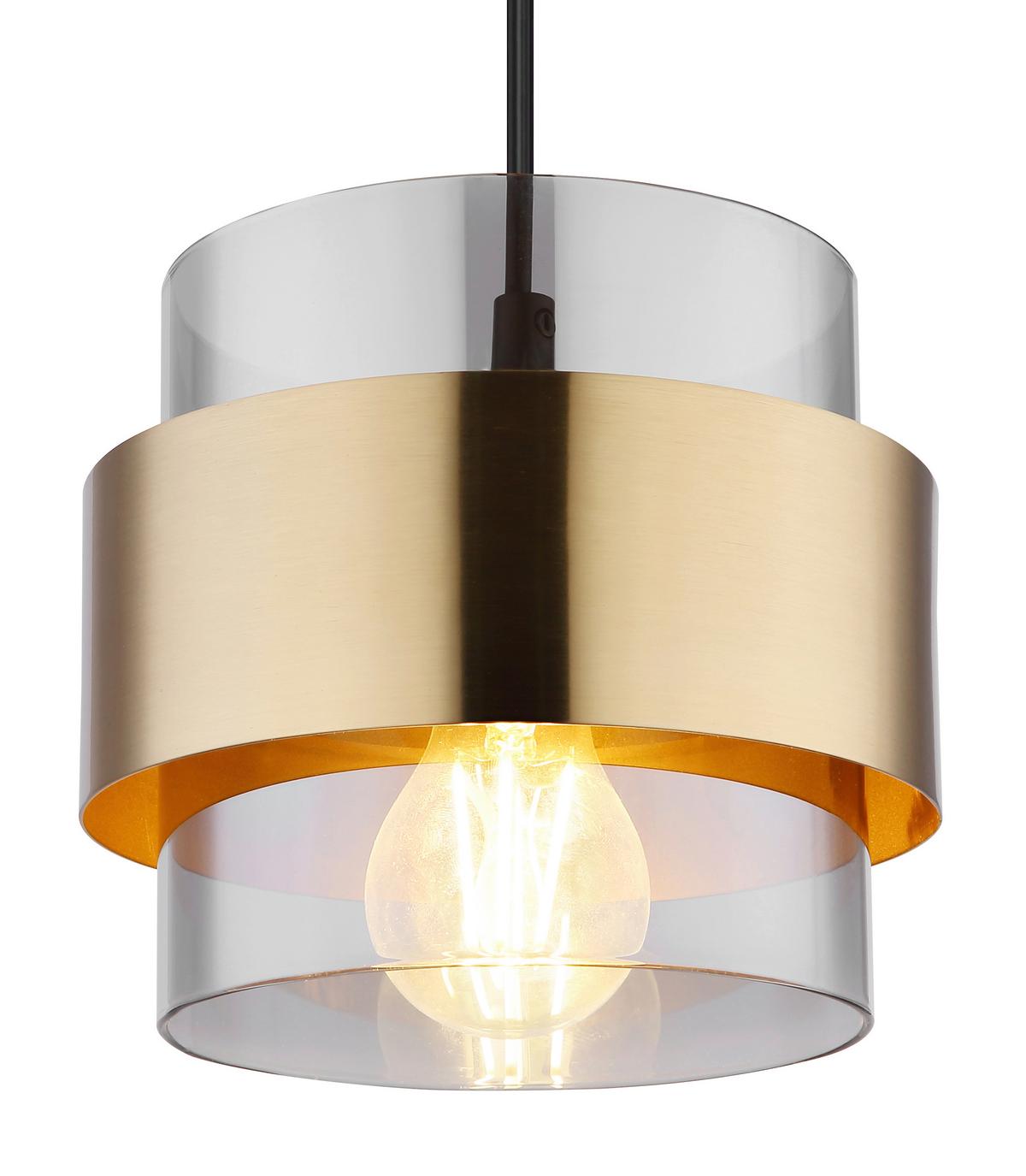 Hängeleuchte H: 120 cm 1-Flammig - Klar/Messingfarben, Design, Glas/Metall (18/120cm) - Globo