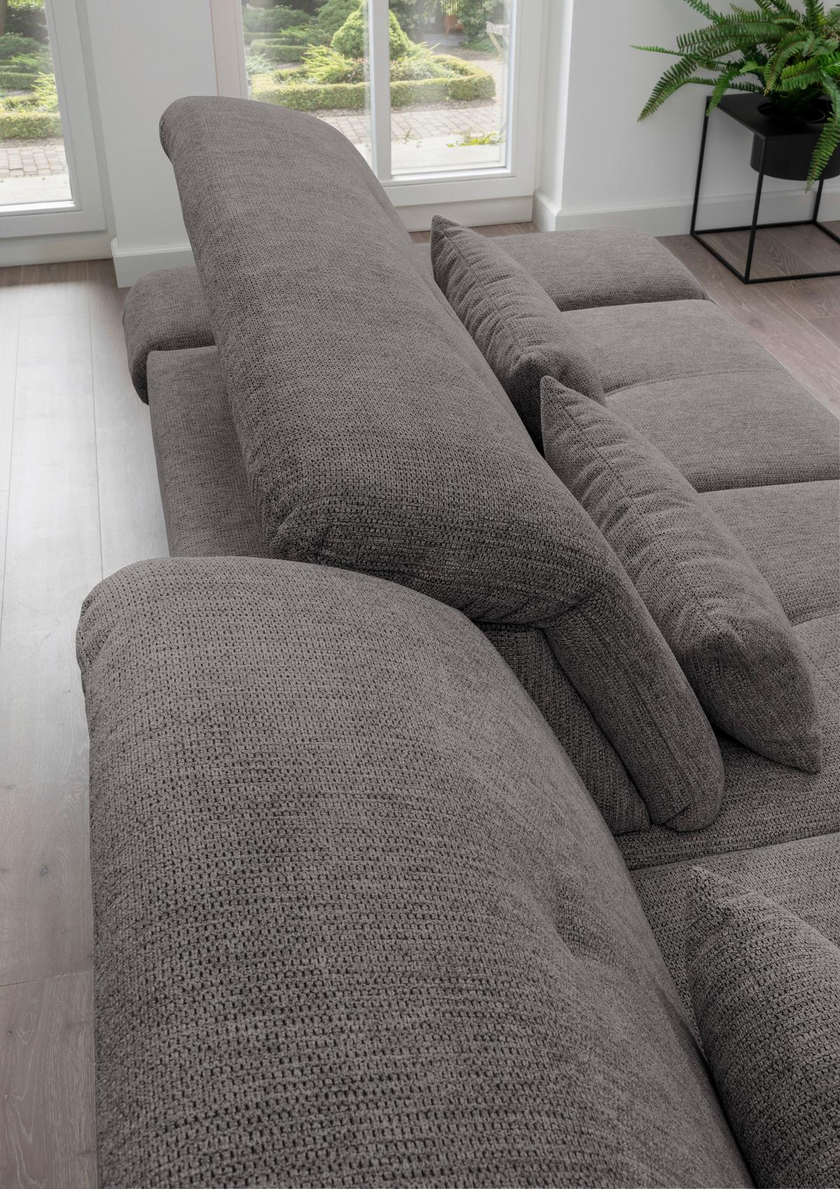 Ecksofa mit Schlaffunktion Dalida Braun/Grau Chenille - Chromfarben/Graubraun, Design, Textil (196/300cm) - Livetastic