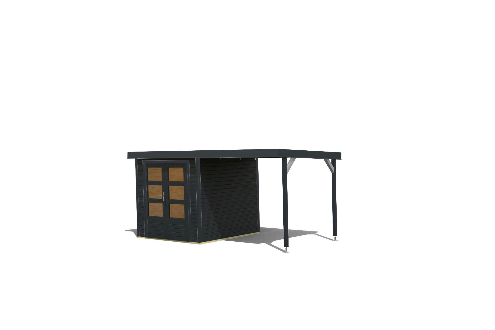 Gartenhaus Gais 2 mit Anbaudach und Fußboden - Anthrazit, MODERN, Holz/Metall (209/208/213cm)