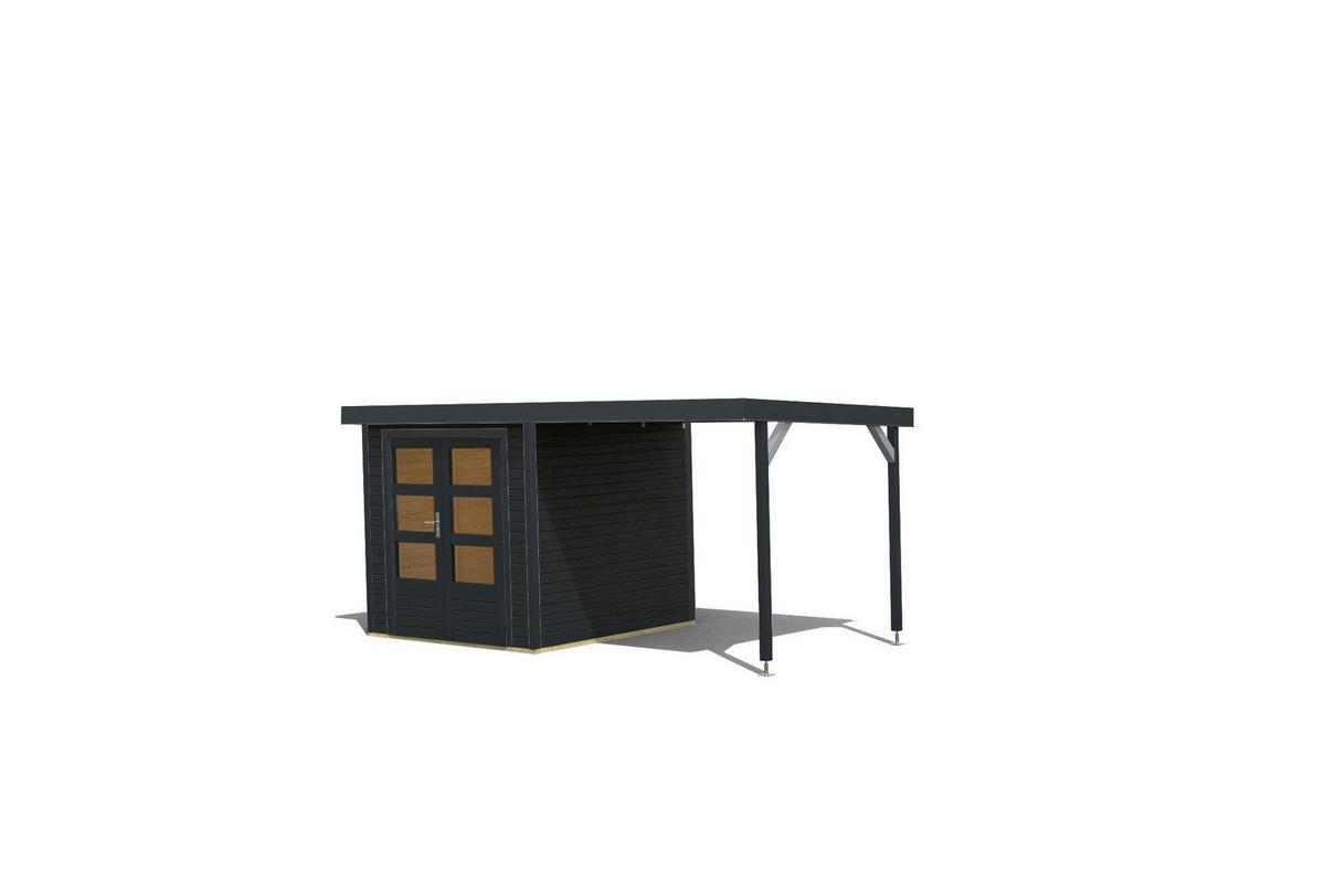 Gartenhaus Gais 2 mit Anbaudach und Fußboden - Anthrazit, MODERN, Holz/Metall (209/208/213cm)