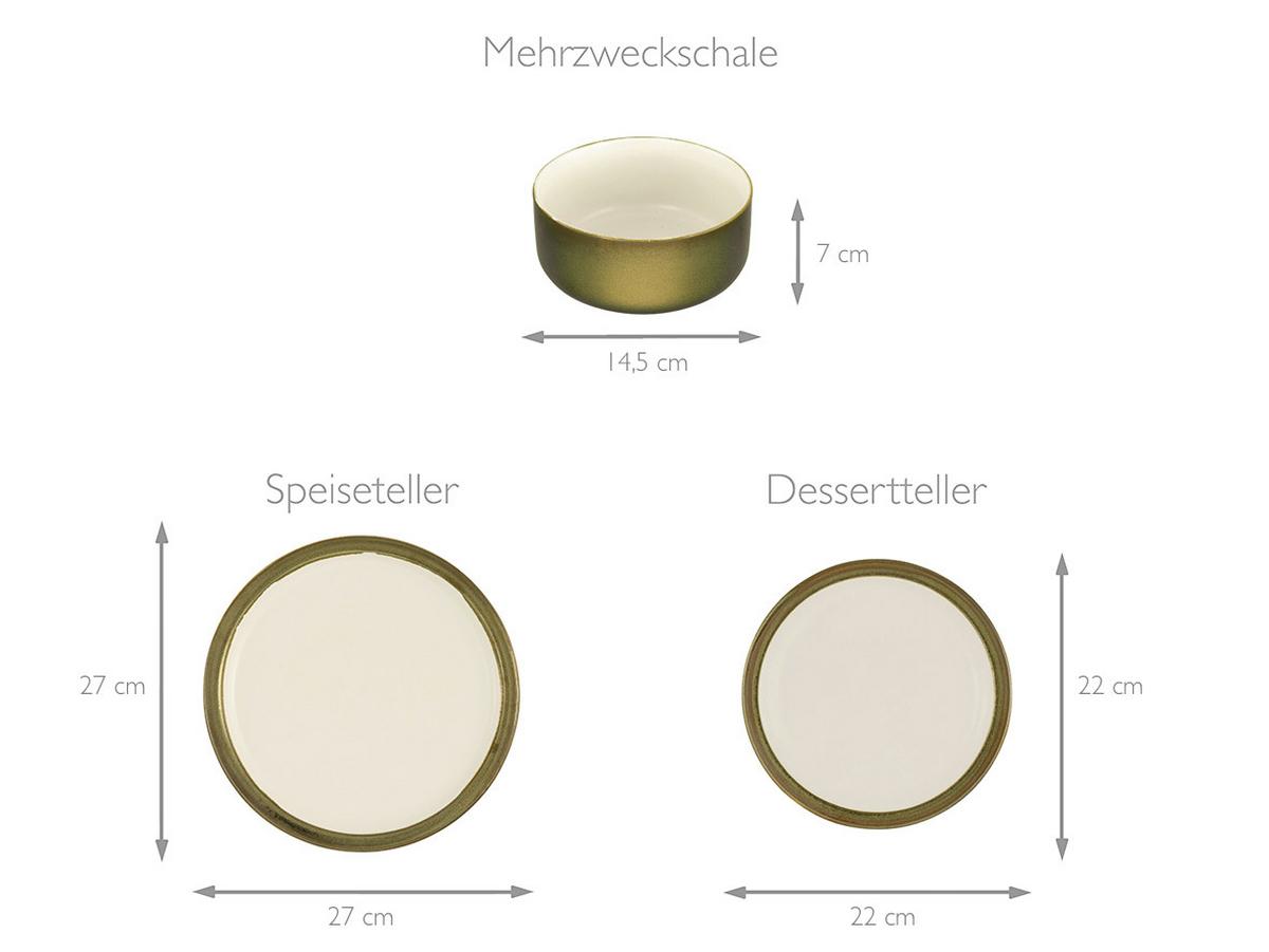 Jedálenský servis 12 - dielny - biela/zlatá, keramika (31,5/31,5/37cm) - Creatable