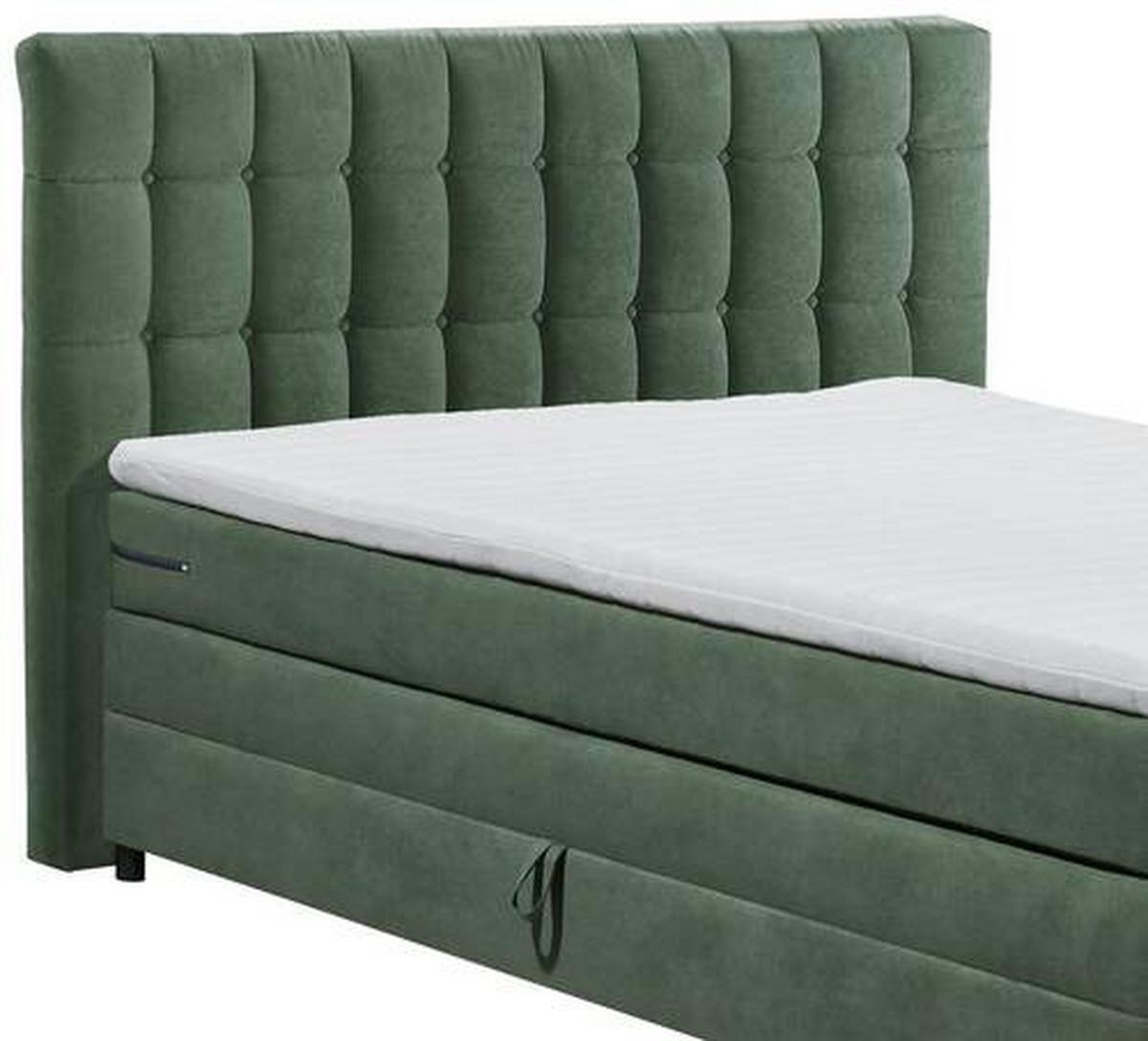 Boxspringbett Mit Topper & Bettkasten 180x200 Mendoza - Schwarz/Olivgrün, MODERN, Holzwerkstoff/Textil (180/200cm) - MID.YOU