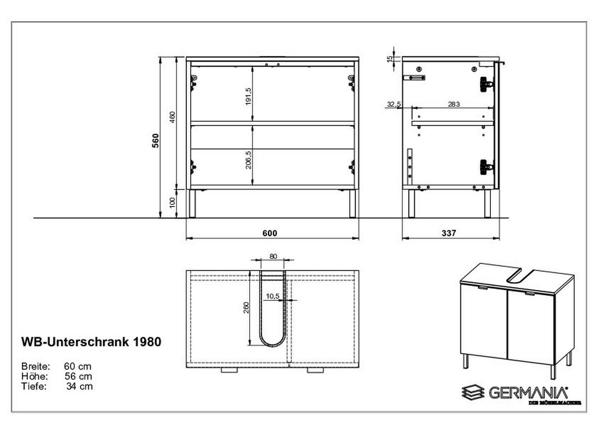 Badezimmer Gw-Arcena - Schwarz/Graphitfarben, MODERN, Holzwerkstoff (76cm) - Germania
