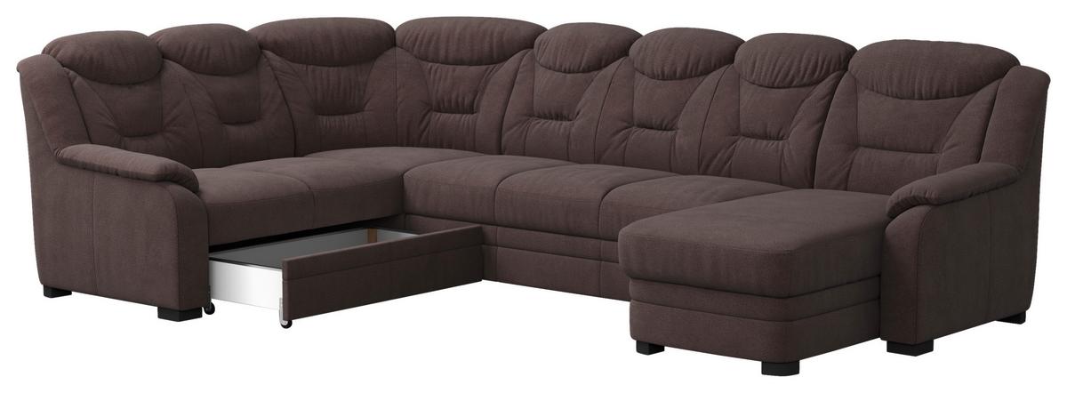 Wohnlandschaft Marcus Braun inkl. Bettkasten - Schwarz/Braun, Basics, Textil (211/330/162cm) - MID.YOU