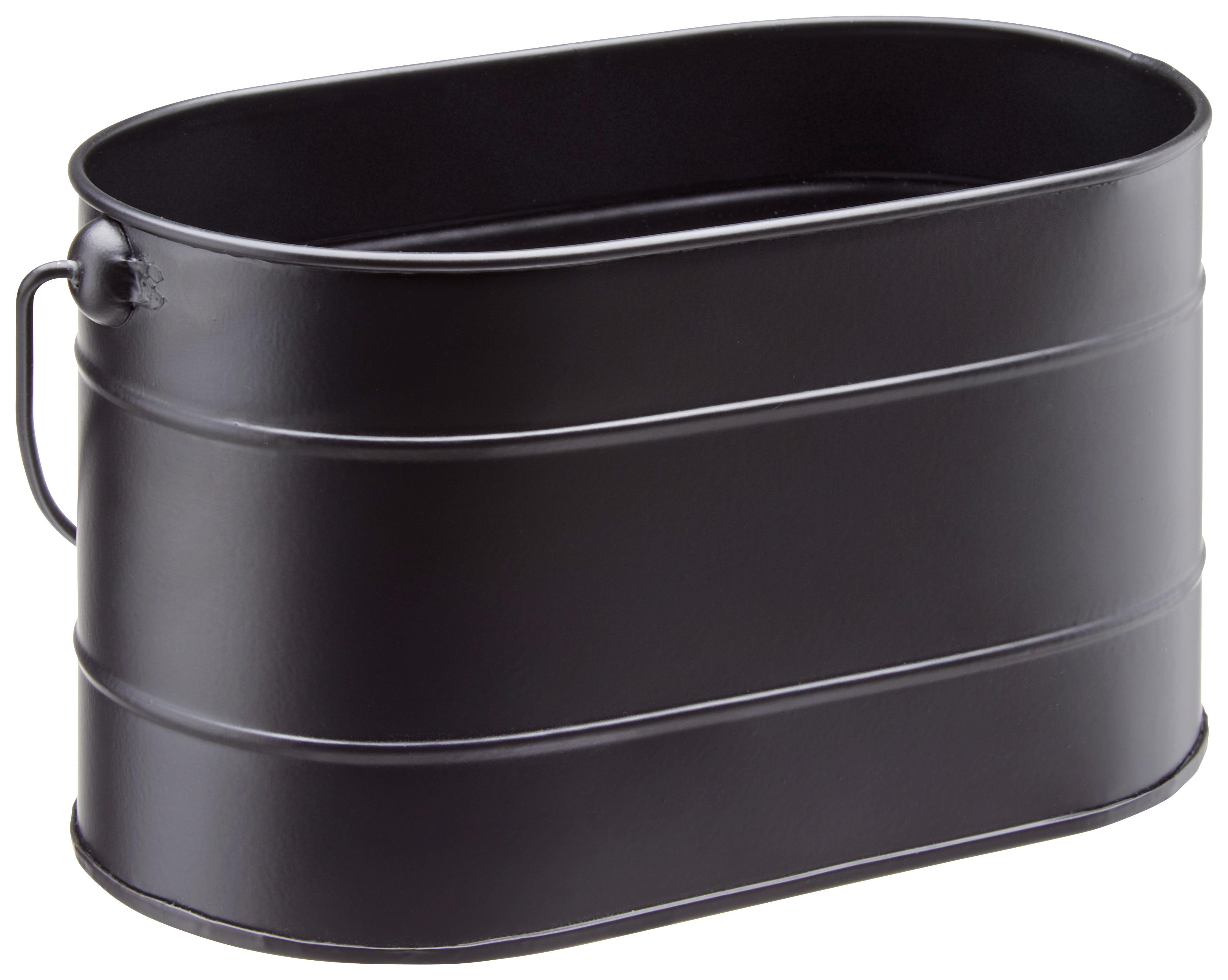 Übertopf Trixi Aus Zink, Oval + Griff LxB: 19x10 cm, Schwarz - Schwarz, MODERN, Metall (19/10/11cm)