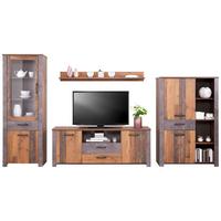 Wohnkombination 4 Tlg. Ontario, Old Style/betonoptik - Eichefarben/Dunkelgrau, Trend, Glas/Holzwerkstoff (352,4/200/41,5cm) - Ondega