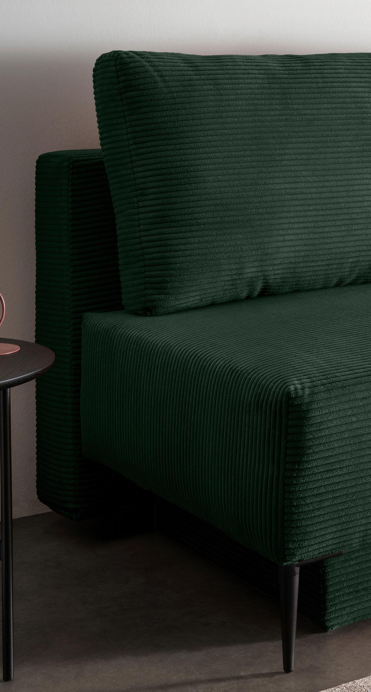 Schlafsofa Petri Dunkelgrün Cord, Rücken Echt B: 198 cm - Dunkelgrün/Schwarz, MODERN, Textil (198/90/100cm) - Livetastic